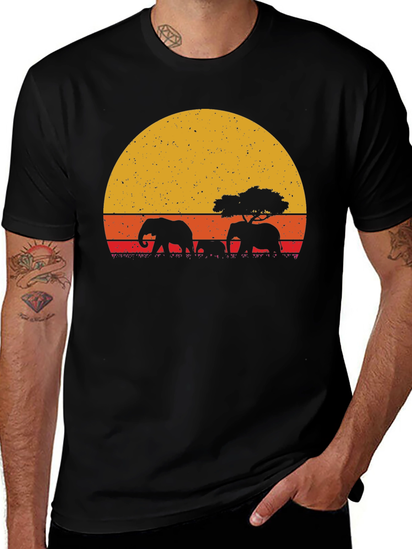 Variant 8 of African Sunset Elephant Family Graphic Tee