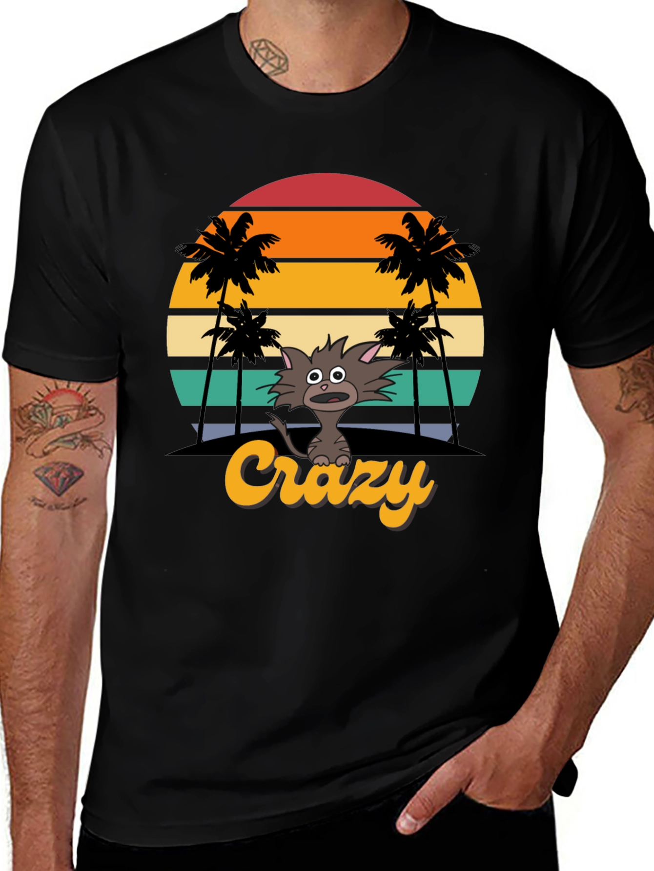 Variant 6 of Crazy Cat Palm Sunset Graphic T-Shirt
