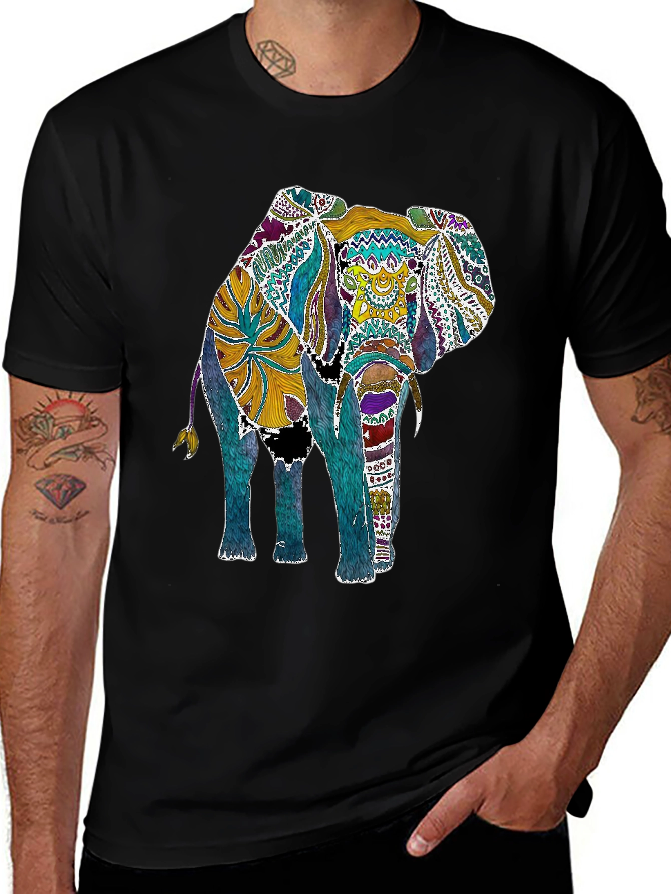 Variant 5 of Colorful Elephant Graphic Print Men's Black T-Shirt