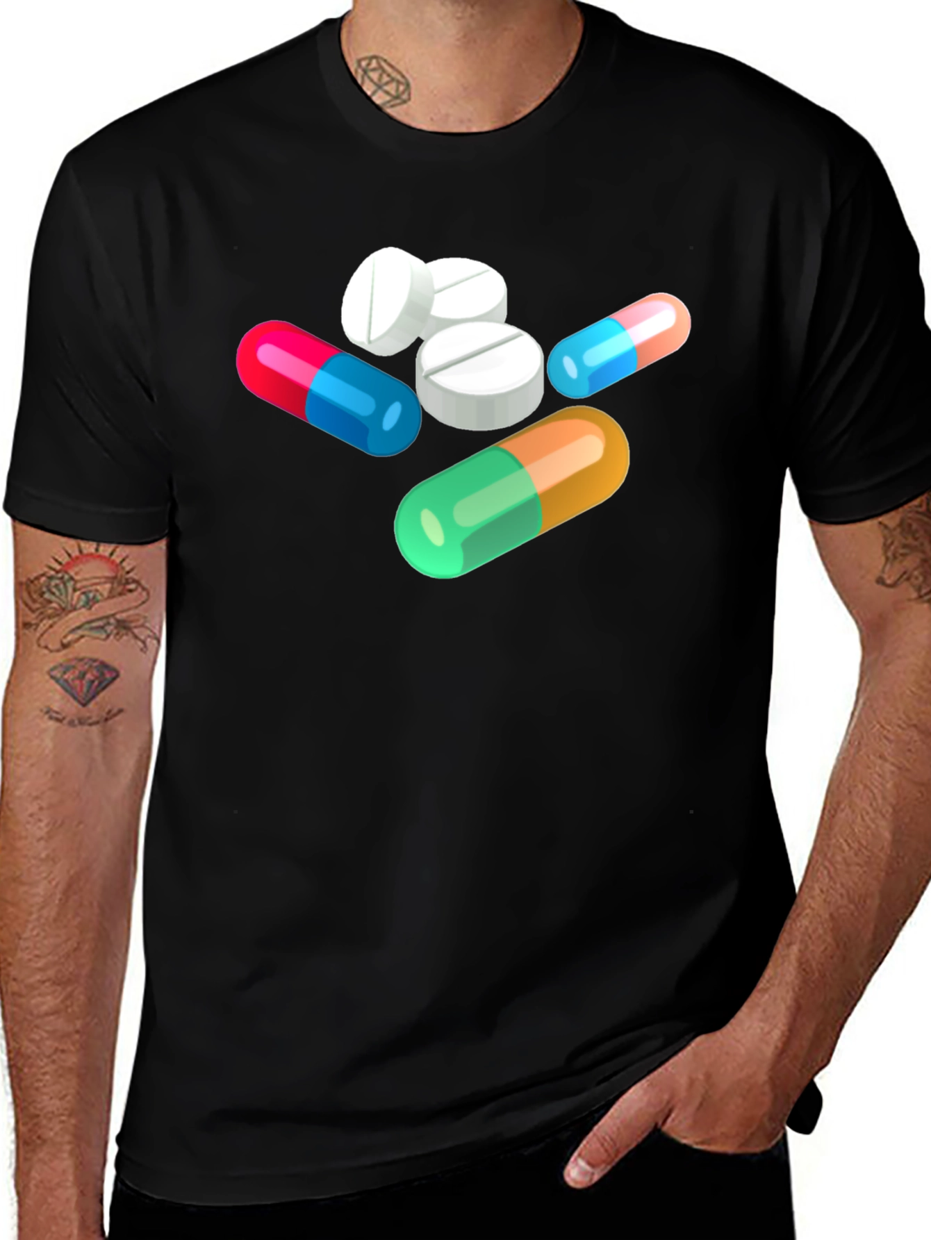 Variant 14 of Pills Graphic Black T-Shirt - Novelty Medicine Design