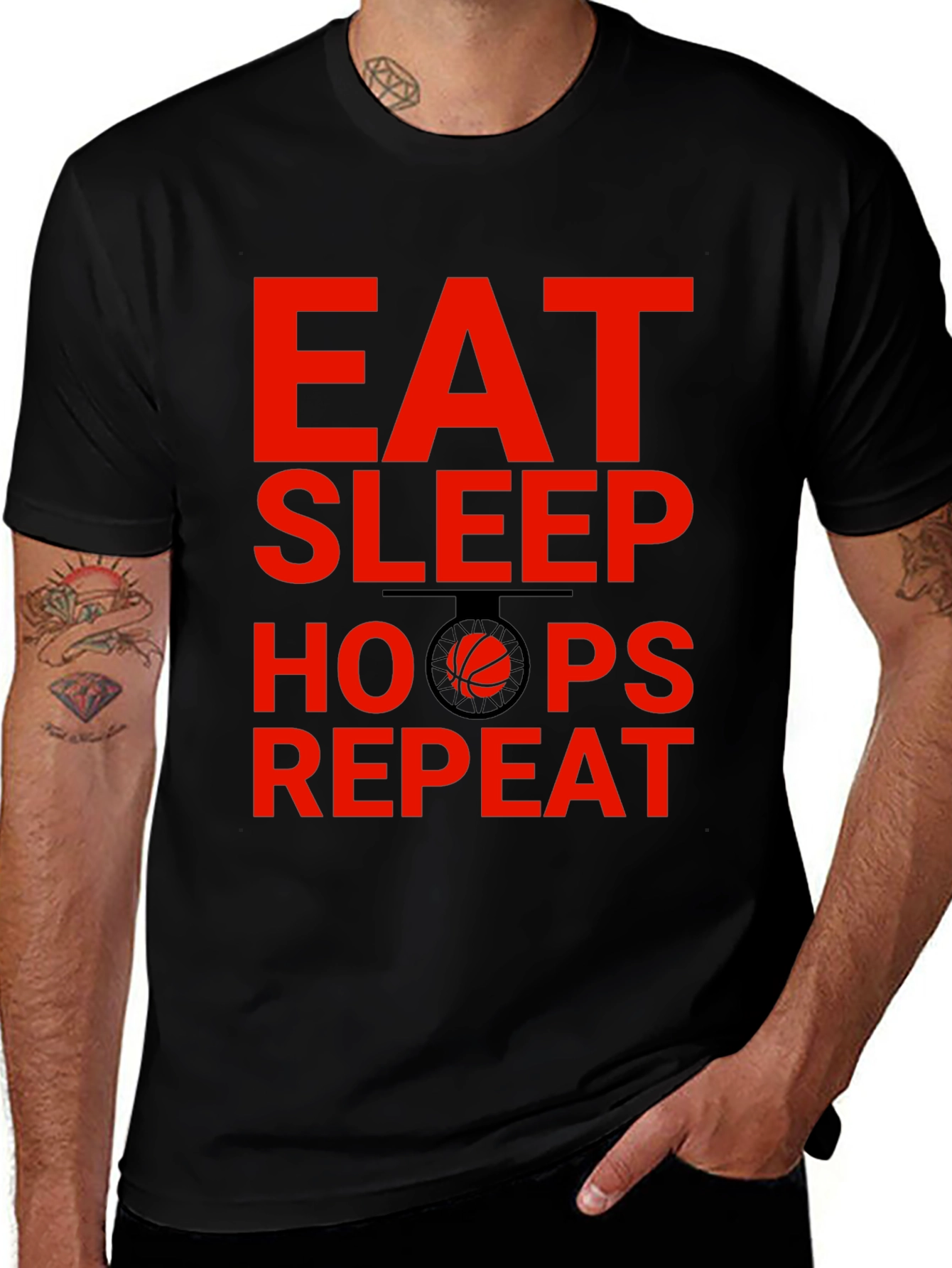 Variant 29 of Eat Sleep Hoops Repeat Basketball Graphic Tee