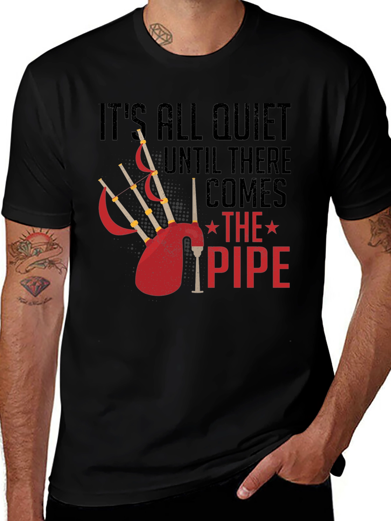 Variant 9 of It's All Quiet Bagpipe Graphic Tee