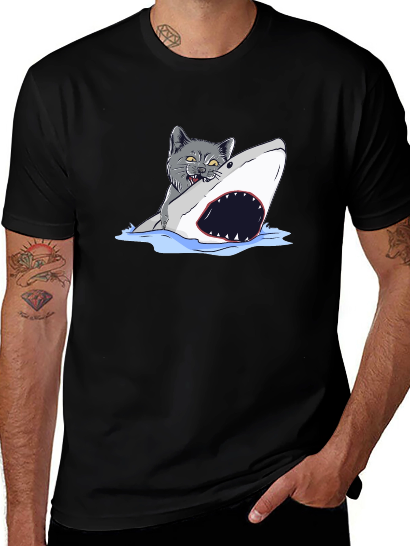 Variant 3 of Cat Shark Attack Graphic T-Shirt - Fun Novelty Tee
