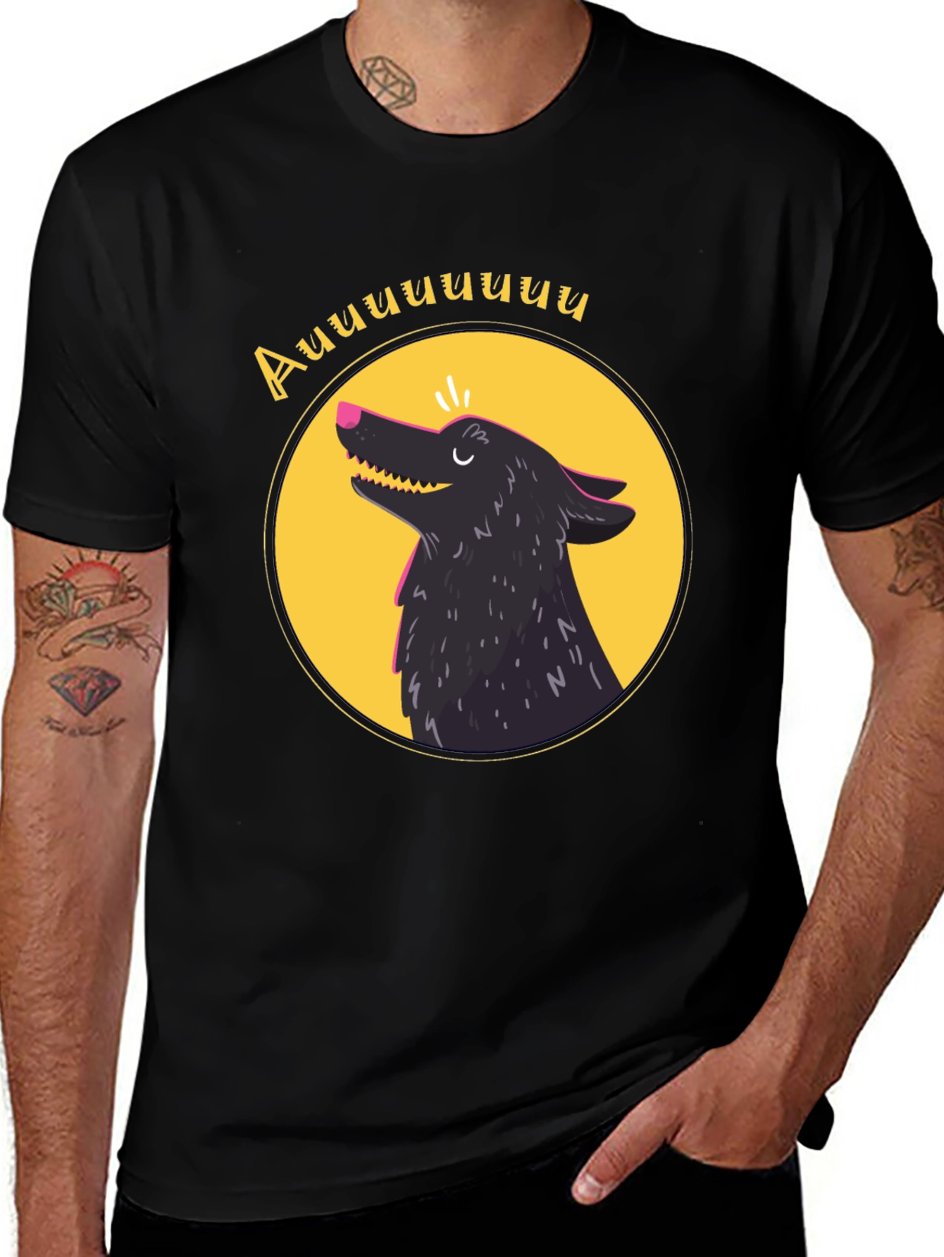 Variant 17 of Howling Wolf Graphic Tee - Black Cotton T-Shirt