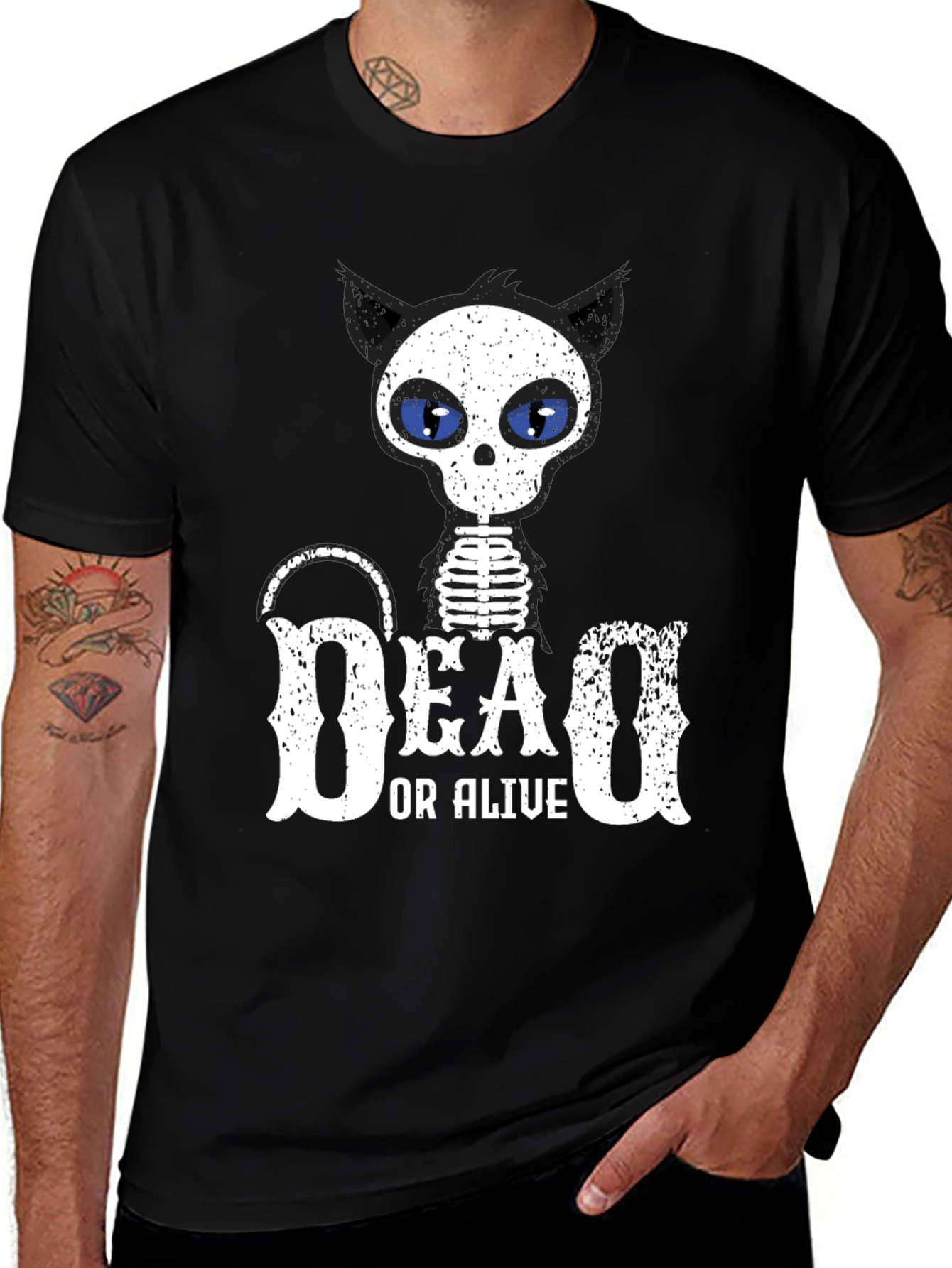 Dead or Alive Cat Skeleton Black T-Shirt