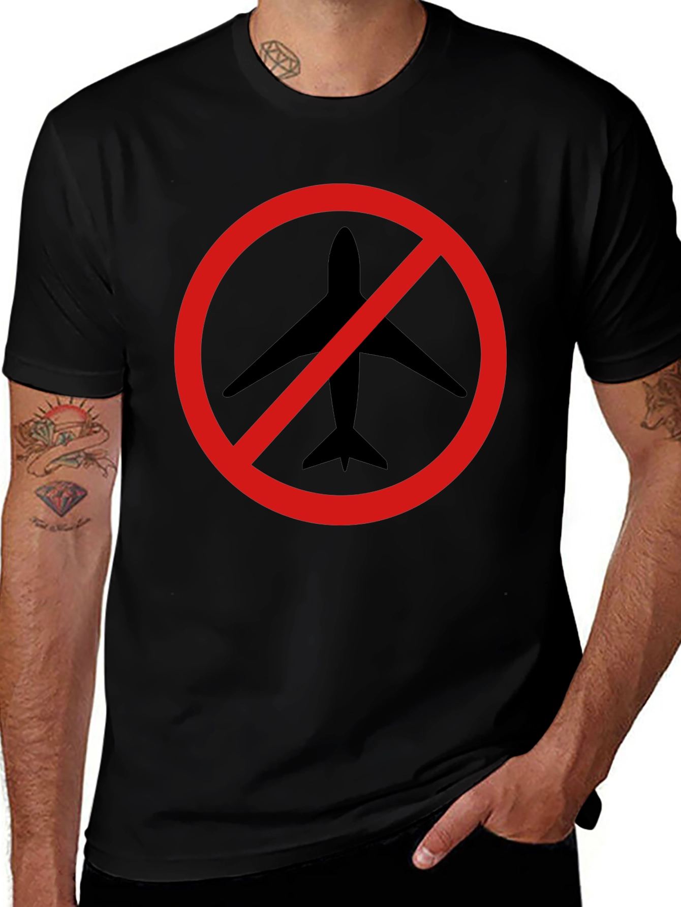 Variant 15 of No Flying T-Shirt - Black - Aviation Ban