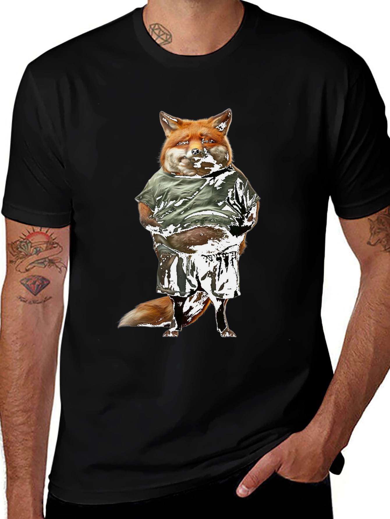 Variant 28 of Funny Fox Graphic Tee - Black Cotton T-Shirt
