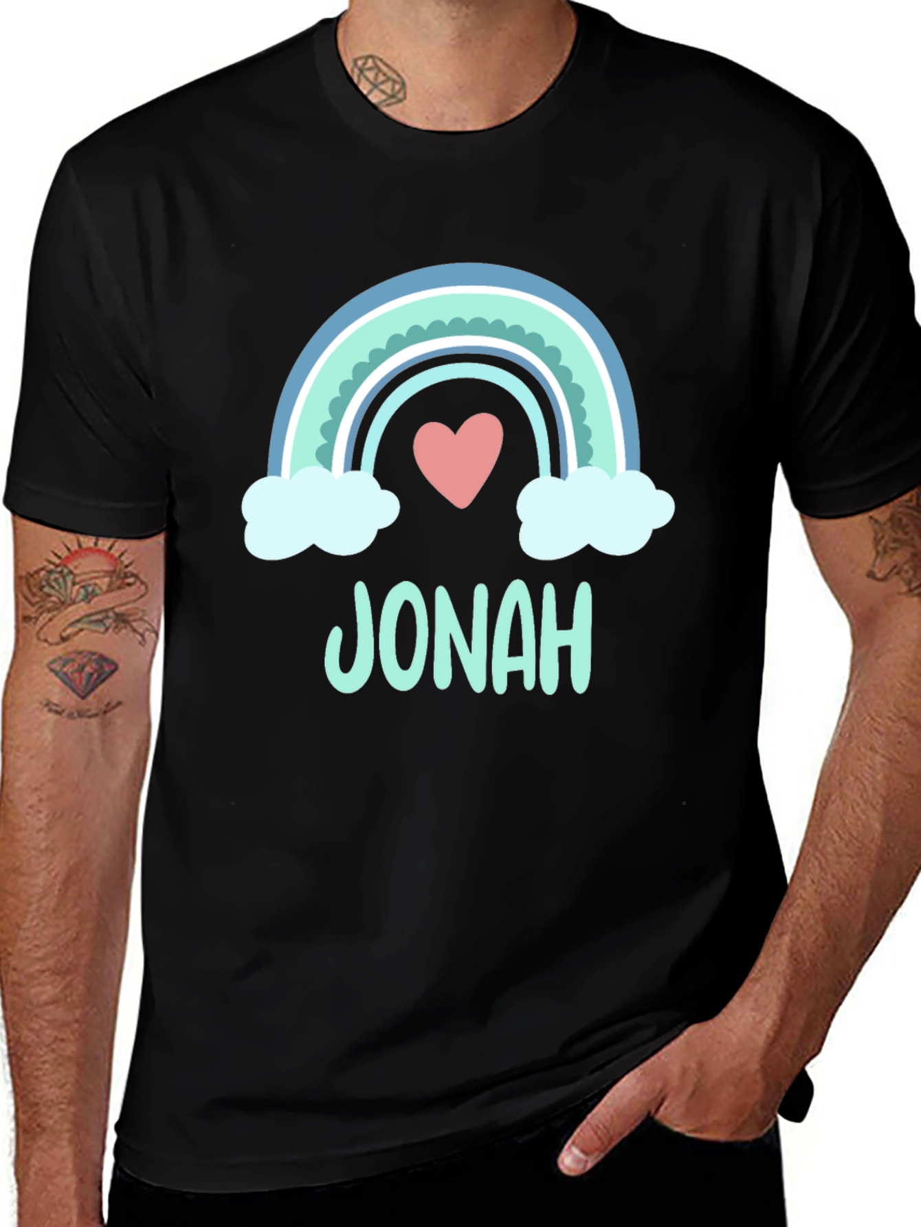 Variant 9 of Personalized "Jonah" Rainbow Heart T-Shirt