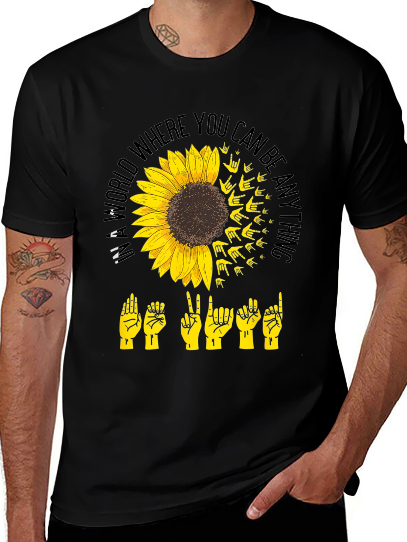 Black Sunflower ASL "Be Kind" Graphic T-Shirt main image