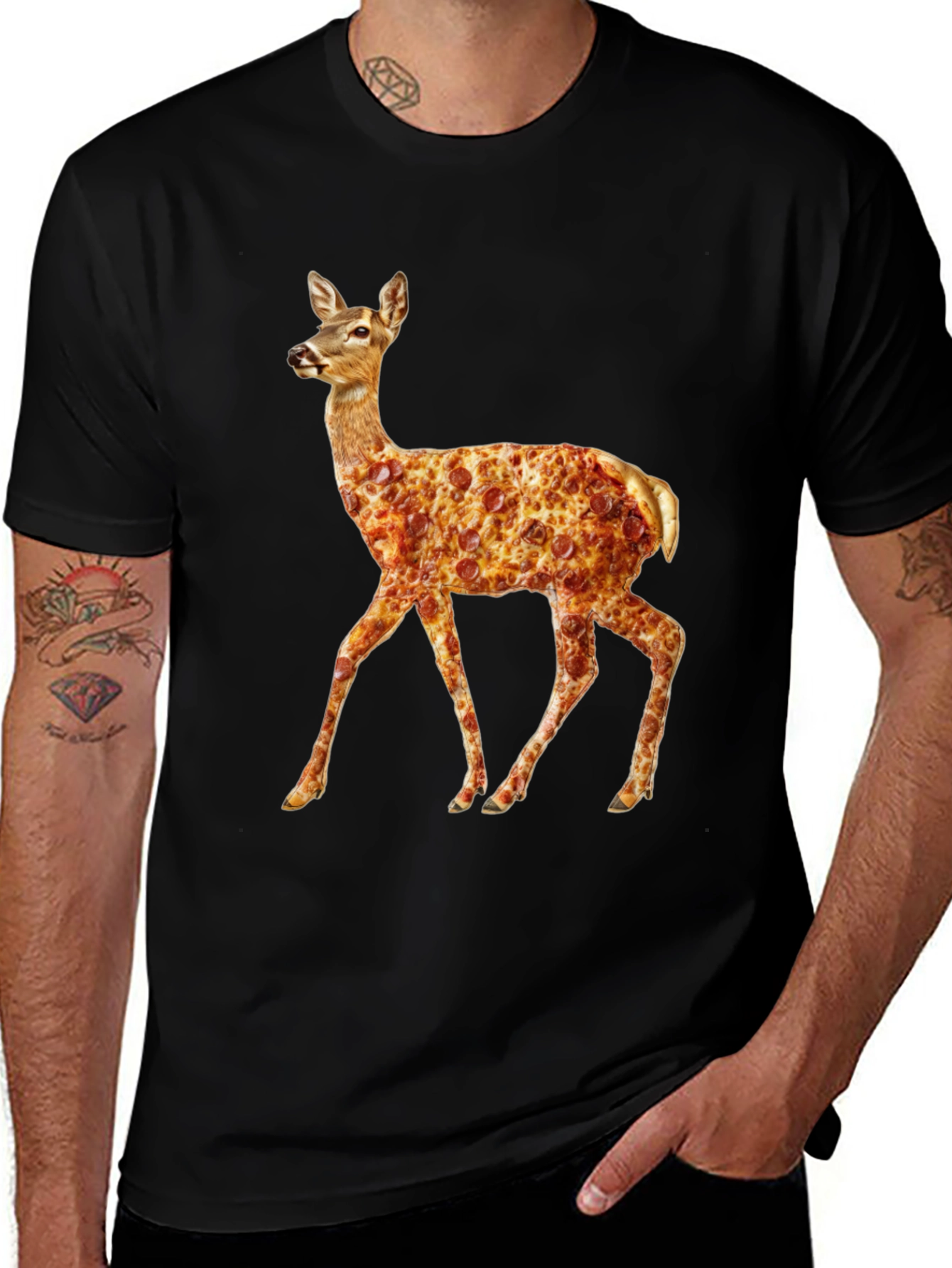 Variant 19 of Pizza Deer Black T-Shirt - Novelty Graphic Tee