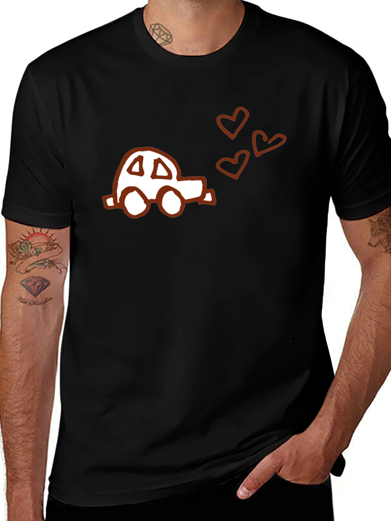 Variant 5 of Car & Hearts Graphic Tee - Soft Black Cotton