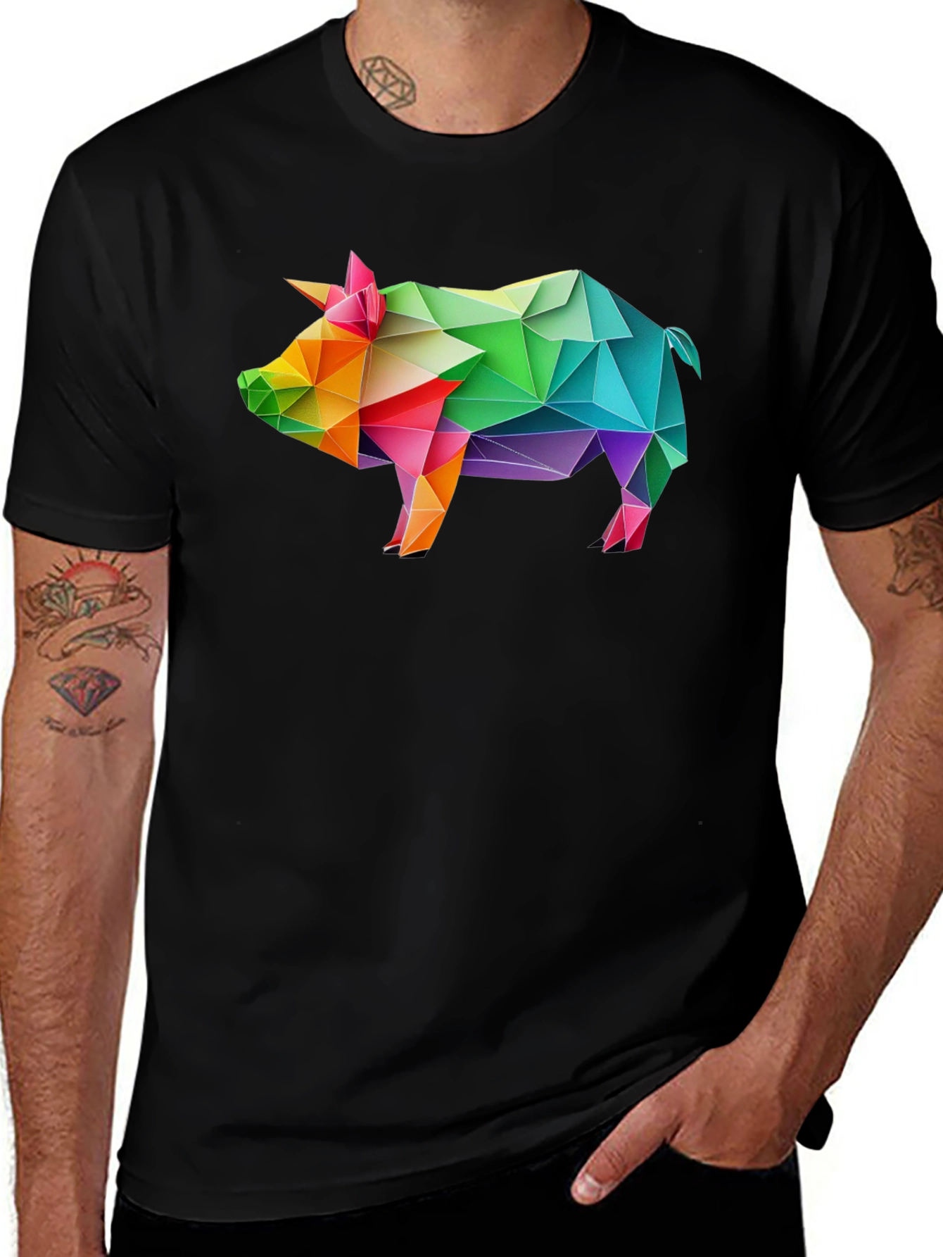 Black Geometric Pig T-Shirt - Black, Unique Design main image