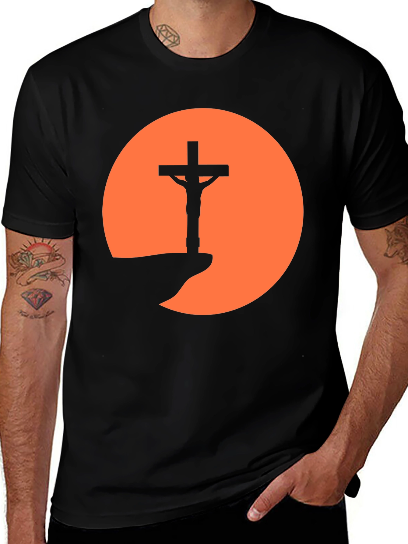 Variant 23 of Silhouette Cross Sunset Graphic Tee - Black
