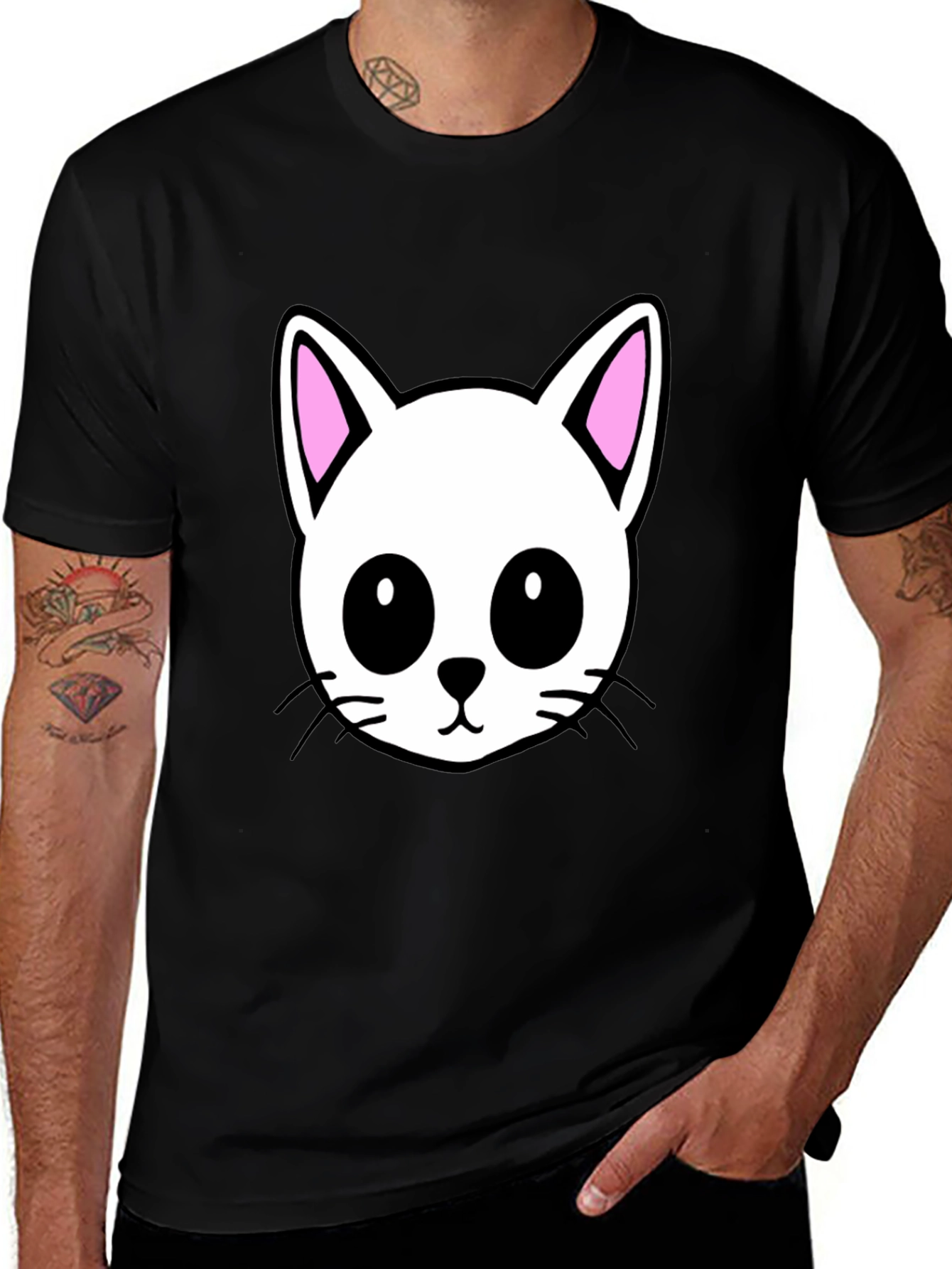 Variant 15 of Cute Cartoon Cat Graphic Black T-Shirt