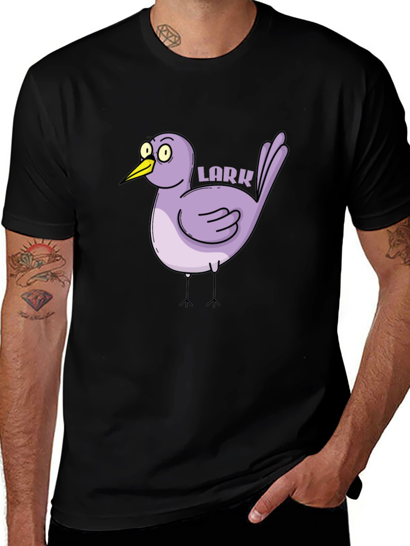 Black Cartoon Lark Bird Graphic Tee - Black main image