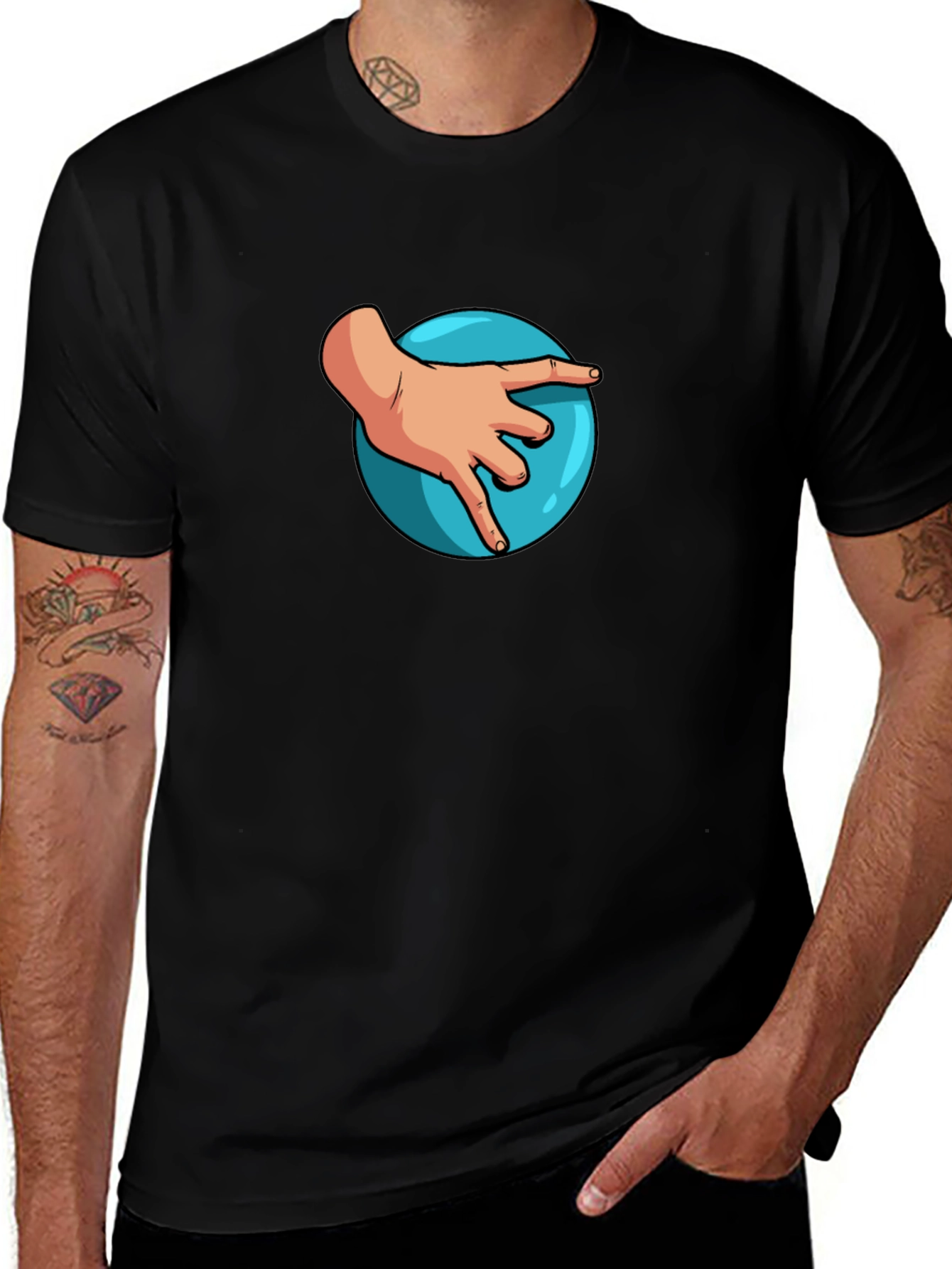 Variant 26 of Hand on Ball Graphic Tee - Casual Black T-Shirt