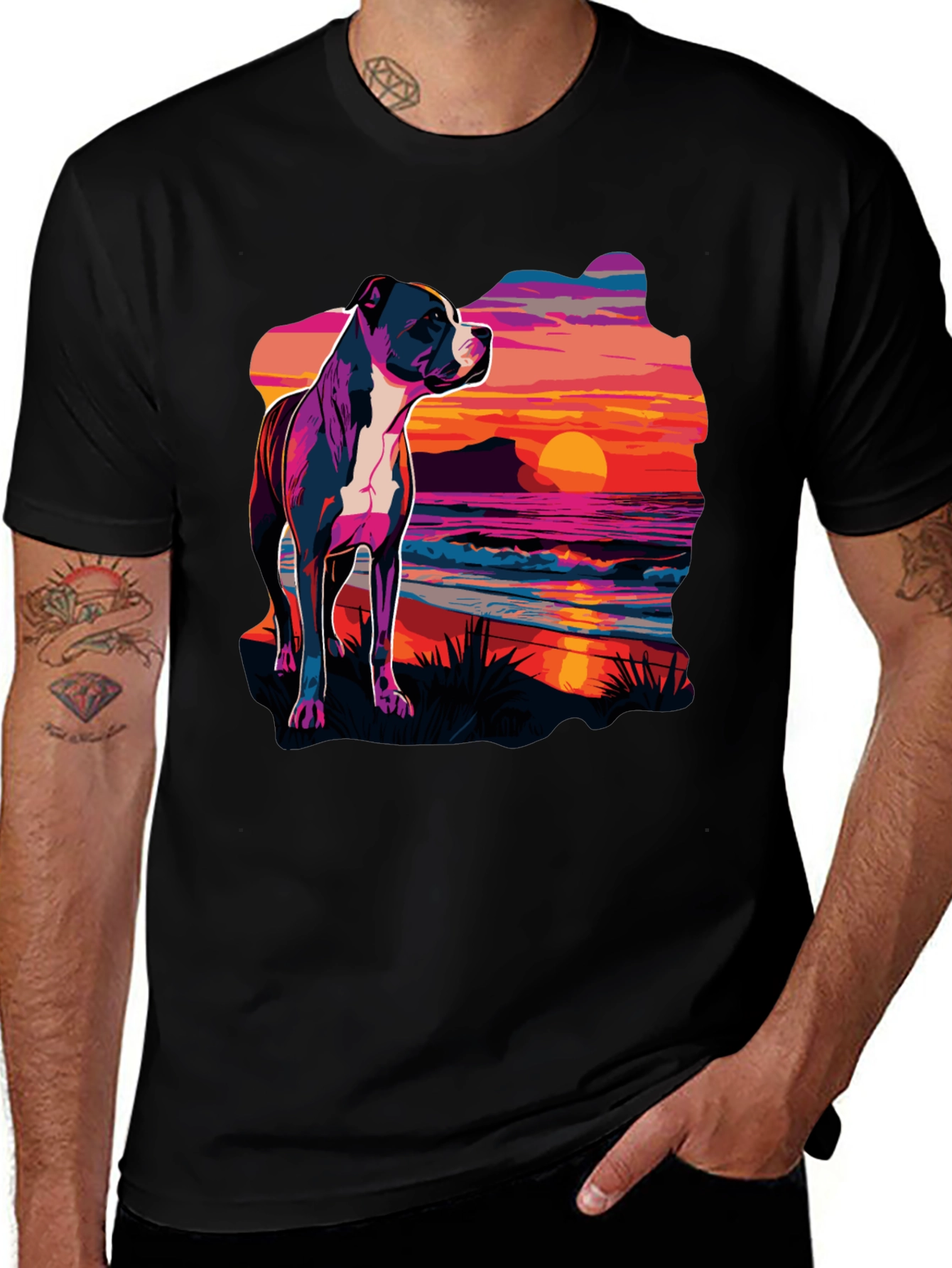 Variant 19 of Sunset Pitbull Graphic Tee - Cool Dog Lover Shirt