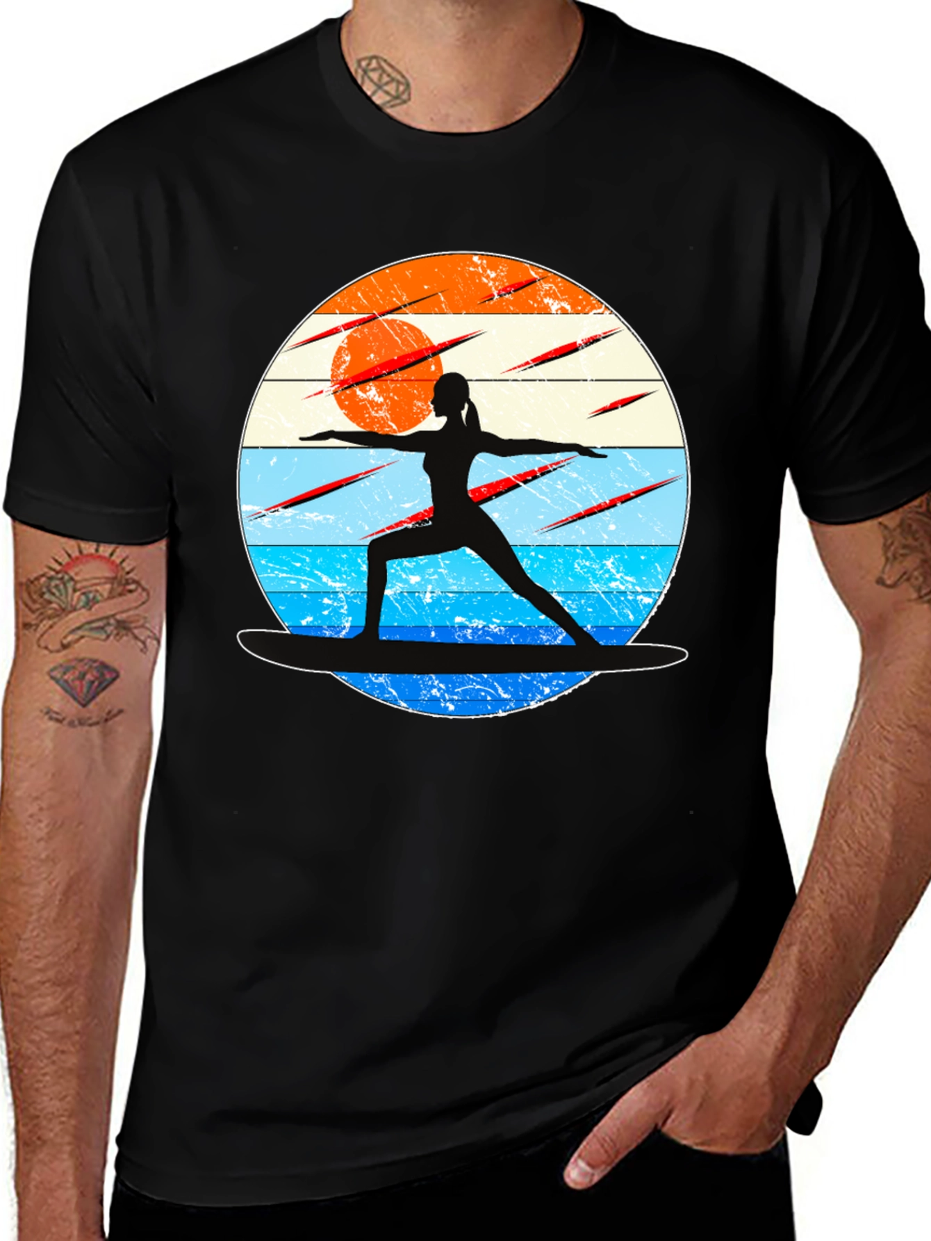 Variant 29 of Yoga Surfer Retro T-Shirt - Black