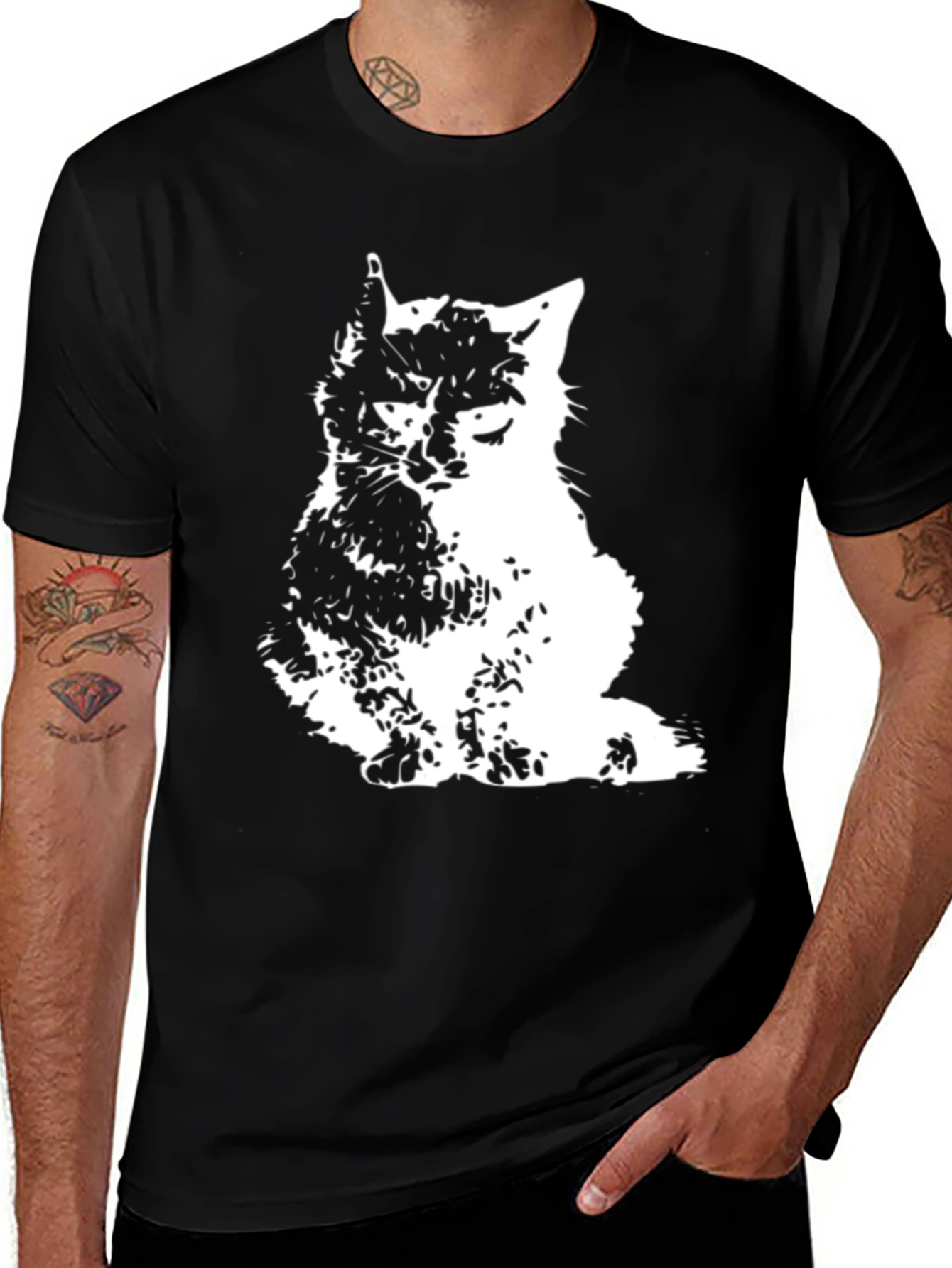 Variant 10 of Cool Cat Graphic T-Shirt - Stylish Black Tee