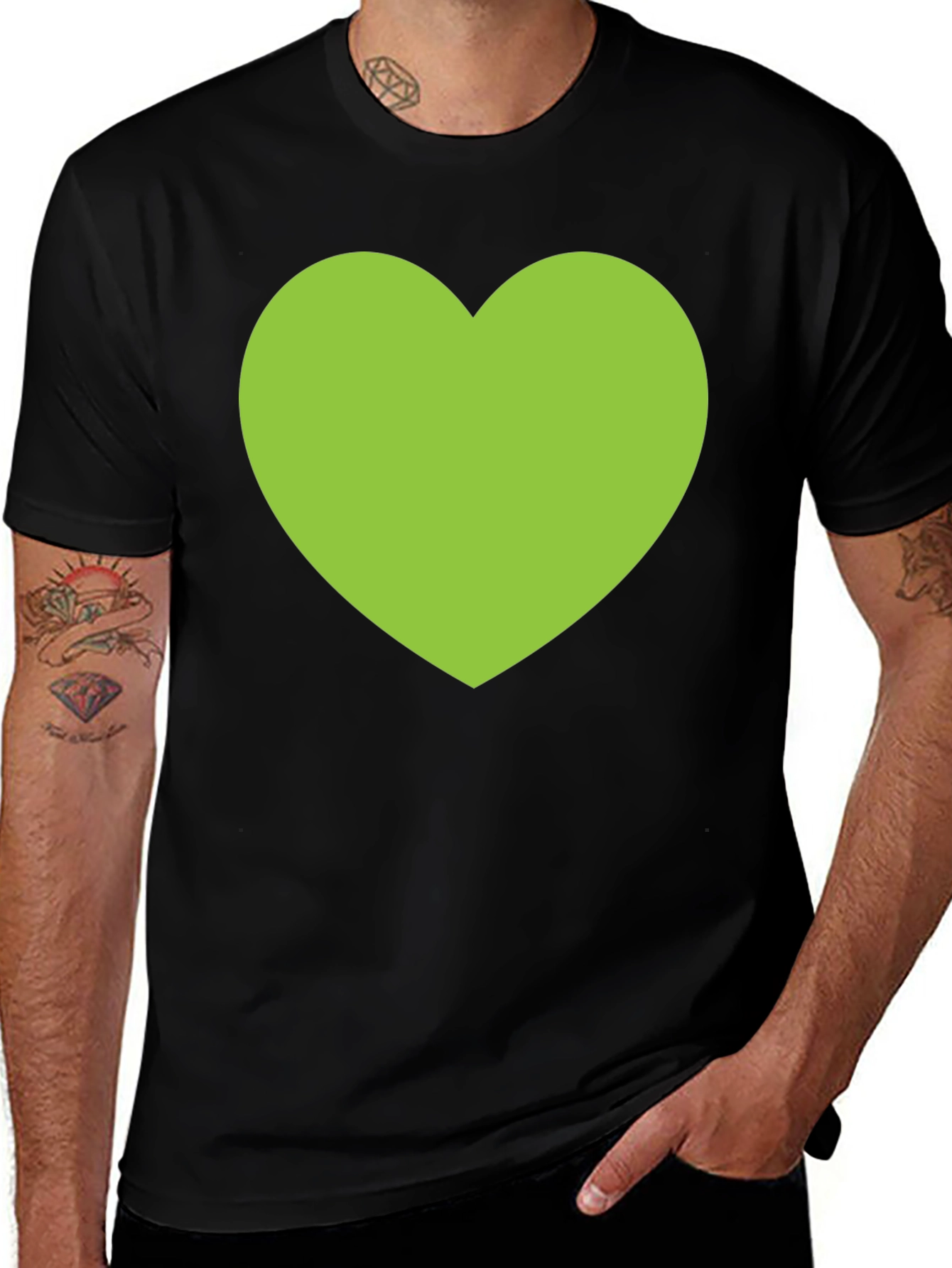 Variant 10 of Green Heart Graphic Black T-Shirt