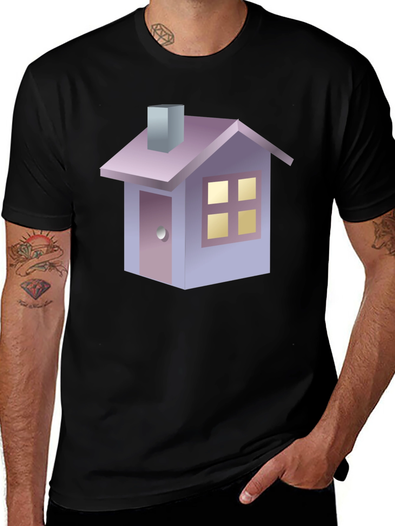 Variant 18 of Cute House Graphic T-Shirt - Black Cotton Tee