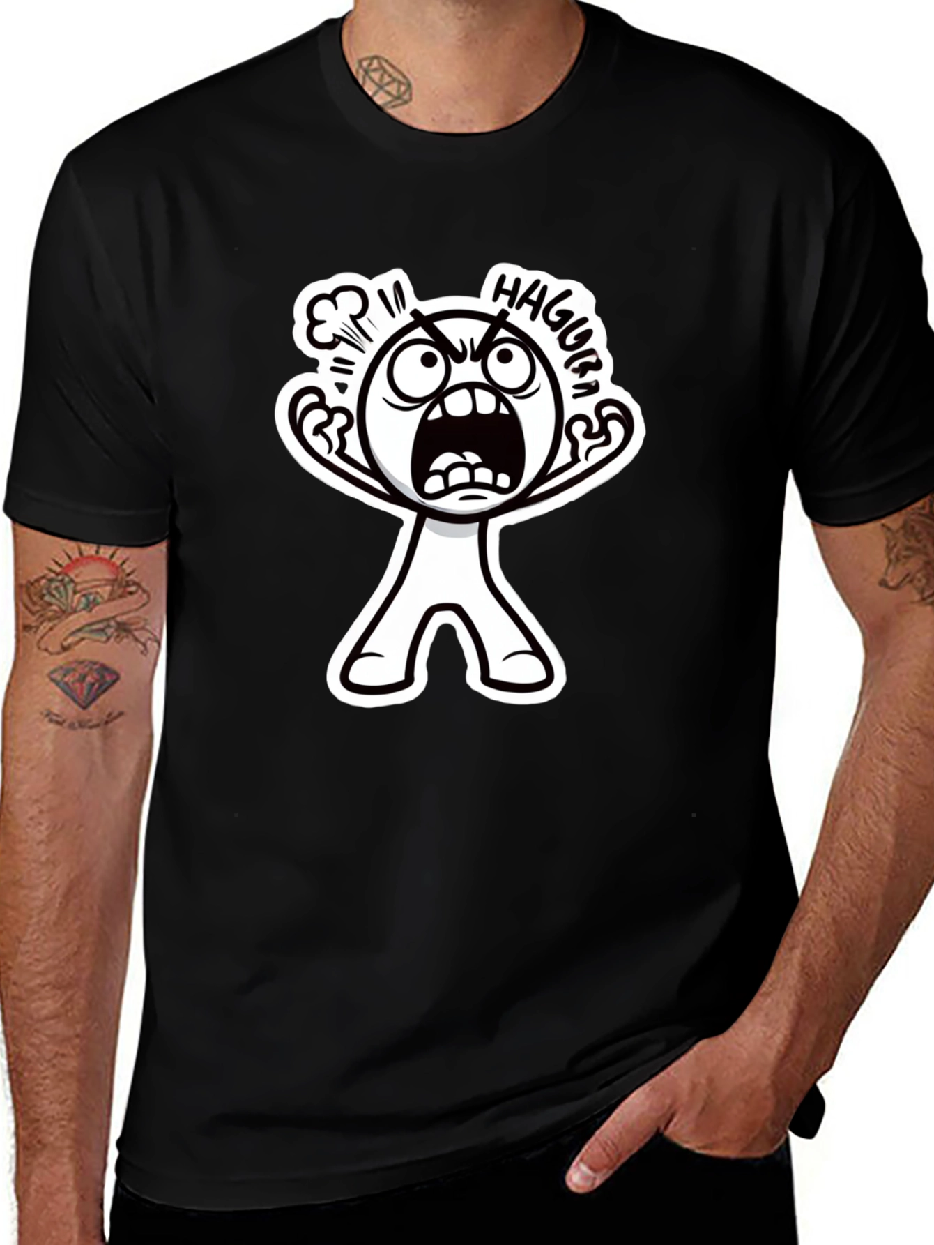 Variant 24 of Haggura Cartoon Graphic Black T-Shirt