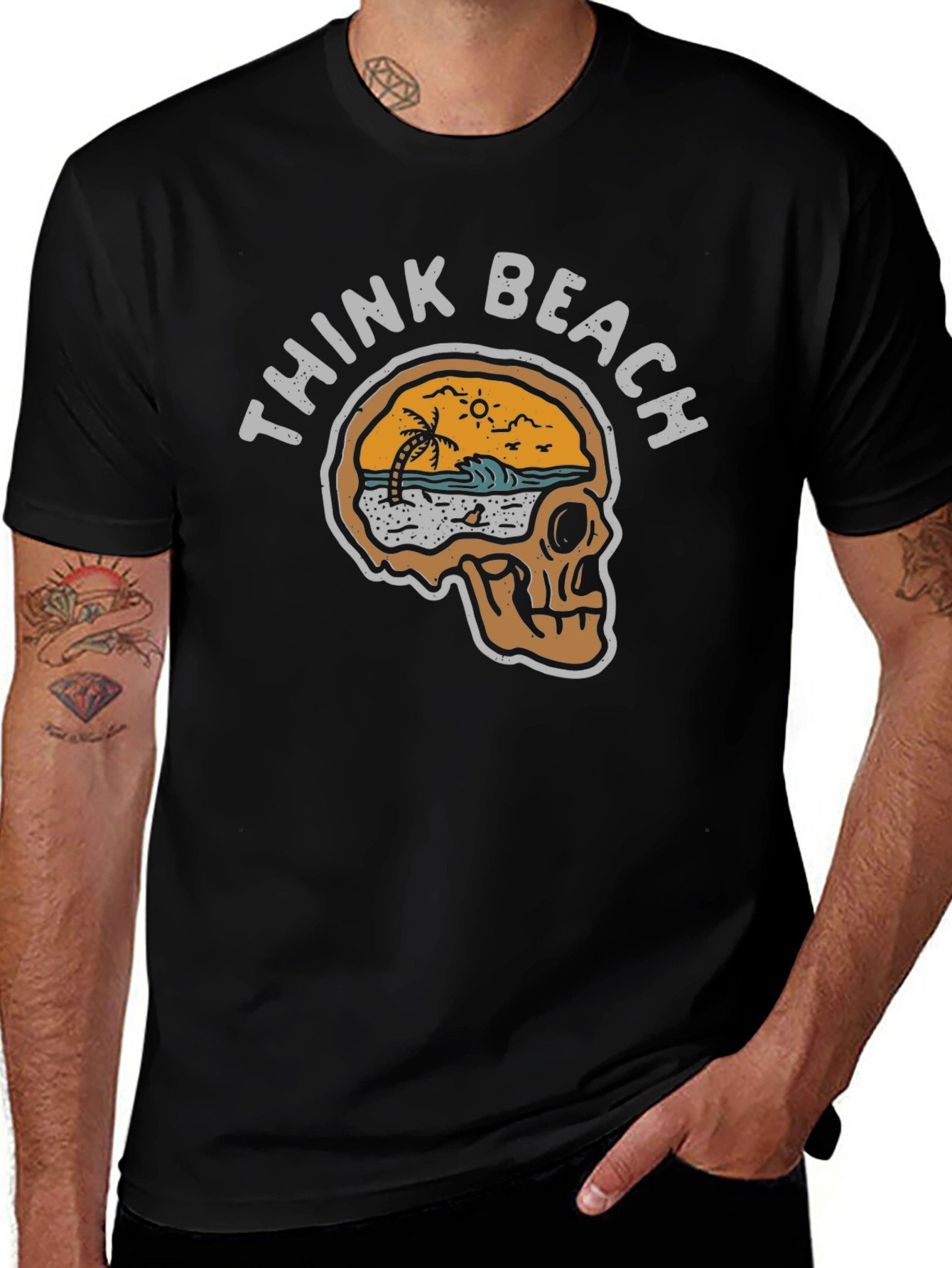 Variant 27 of Think Beach Skull Graphic Tee - Black Casual T-Shirt