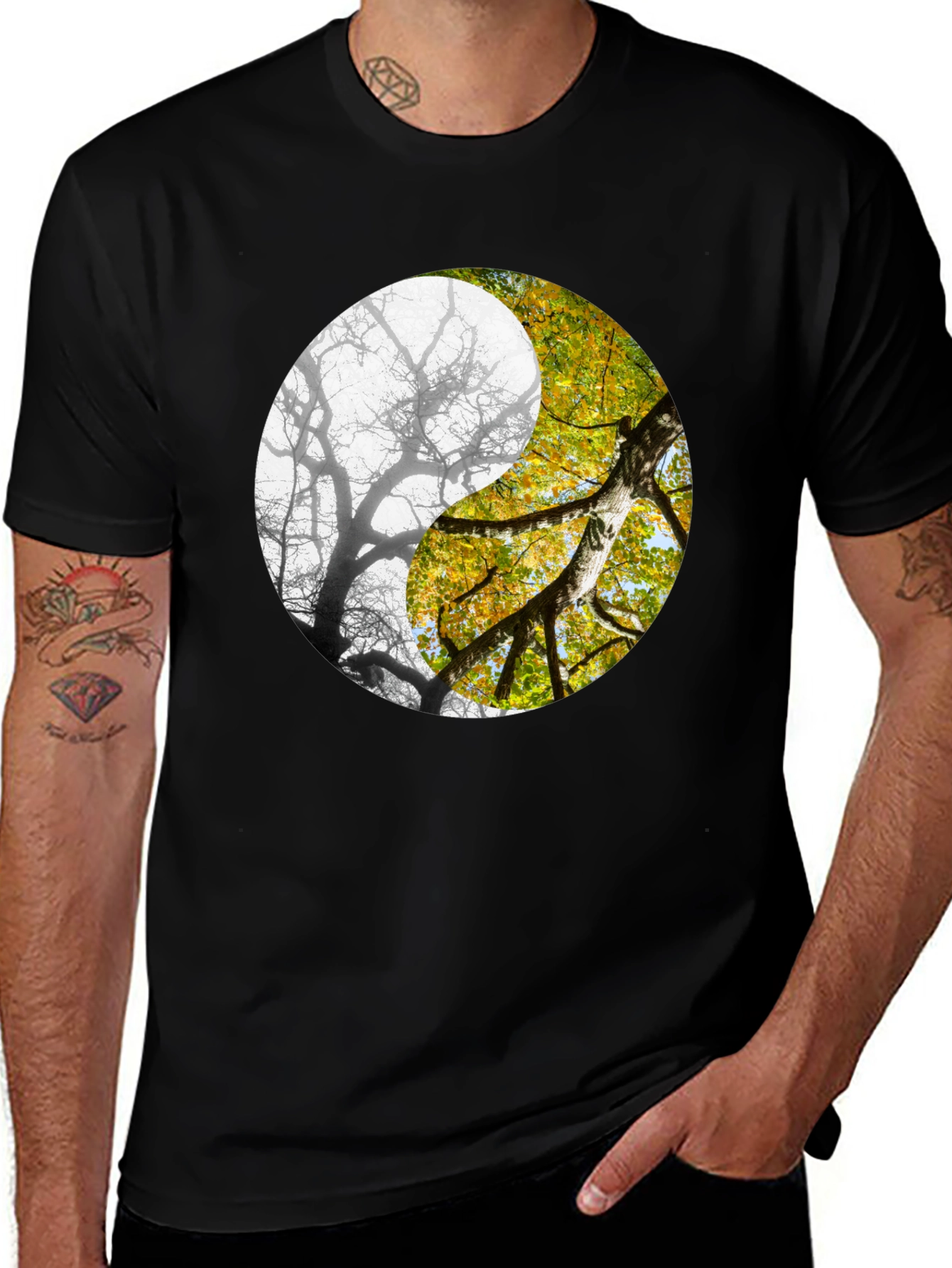 Variant 4 of Yin Yang Tree Graphic Tee - Nature Inspired Design