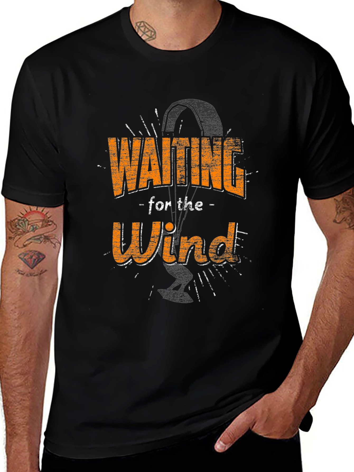 Variant 29 of Waiting for the Wind T-Shirt Kitesurfing Kiteboarding Gift