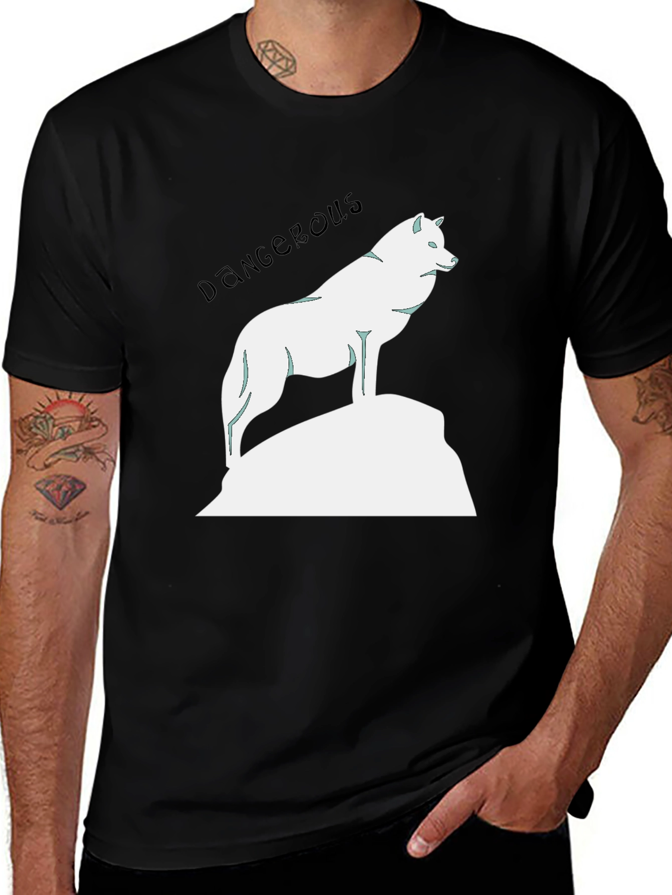 Variant 17 of Dangerous Wolf Graphic Print Men's Black T-Shirt