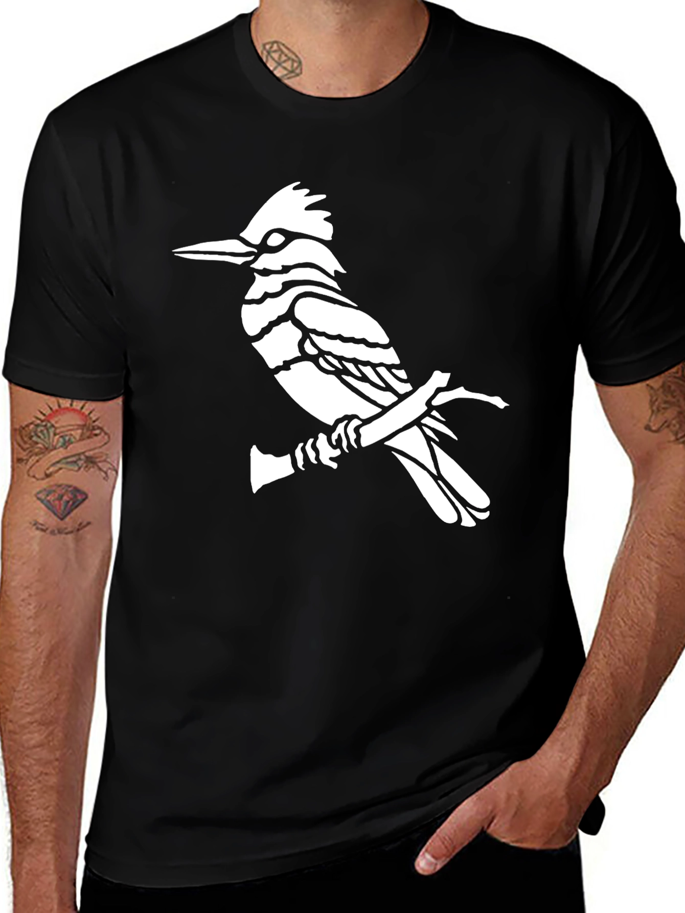Black T-Shirt with Woodpecker Graphic