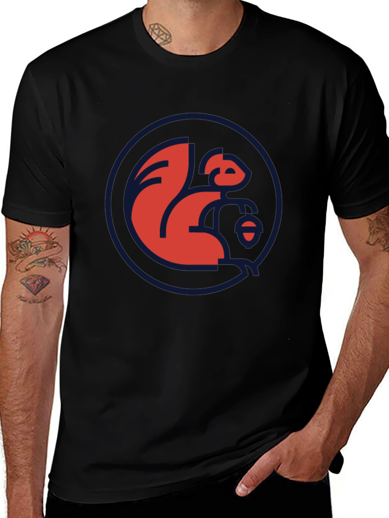 Variant 16 of Red Squirrel Logo Black T-Shirt - Casual Style