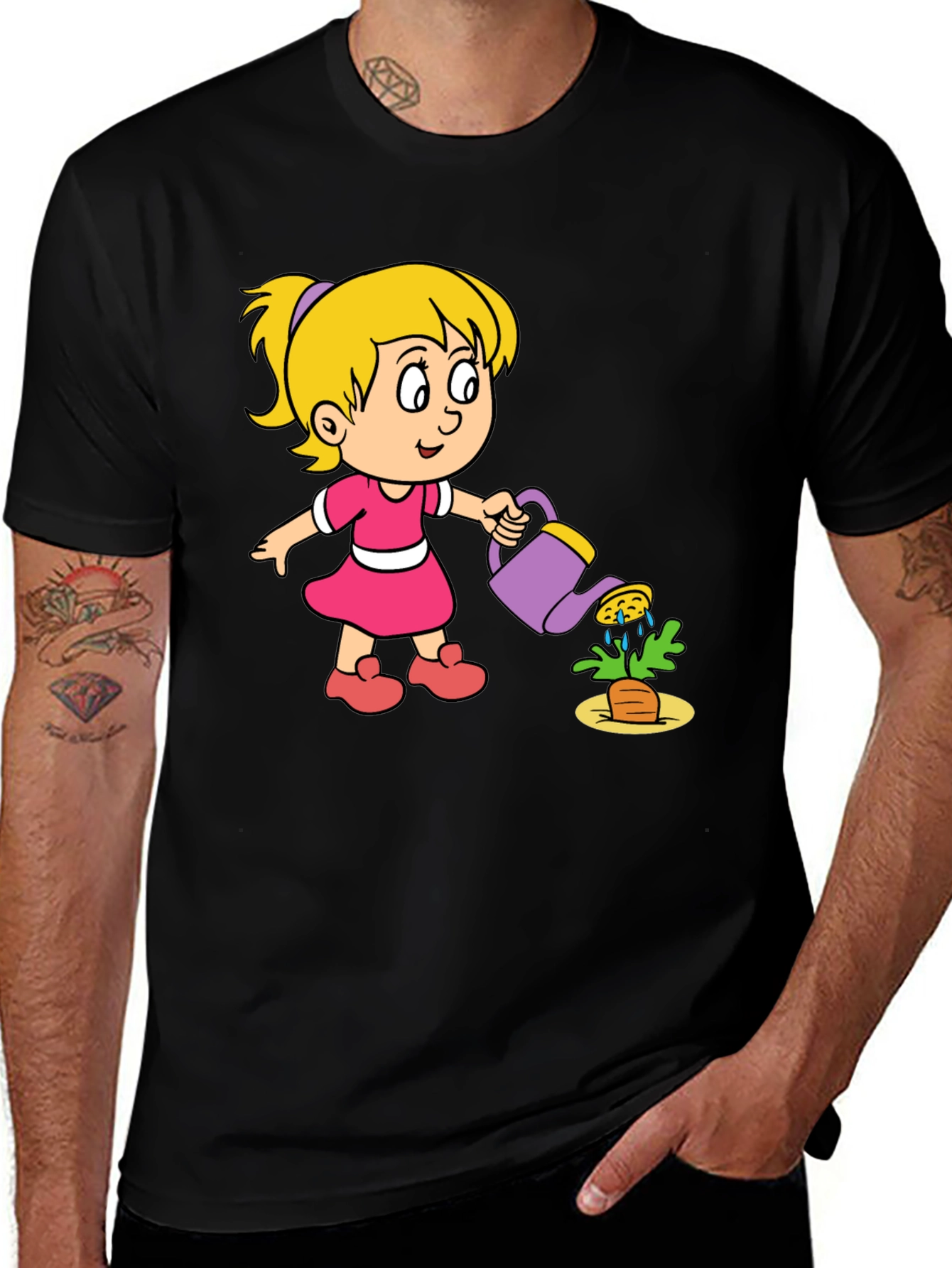 Variant 27 of Cartoon Girl Watering Carrot T-Shirt