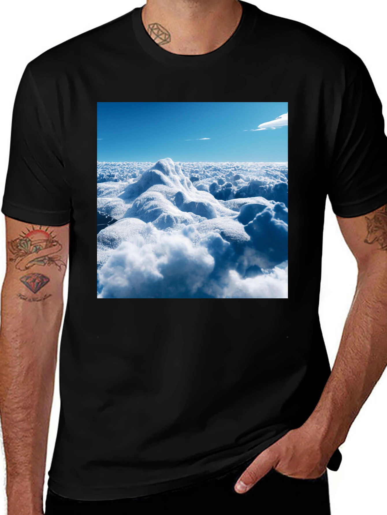 Variant 15 of Surreal Cloudscape Graphic Tee - Black Cotton