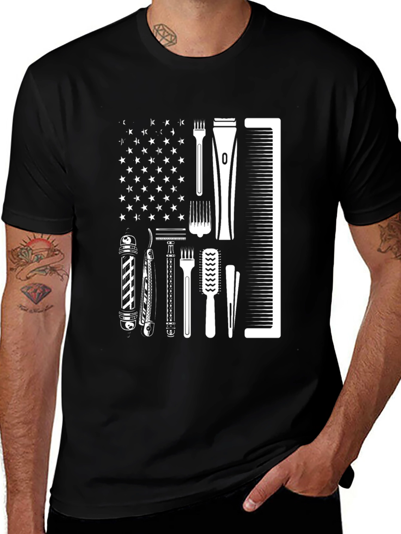 Variant 26 of Barber American Flag Black T-Shirt
