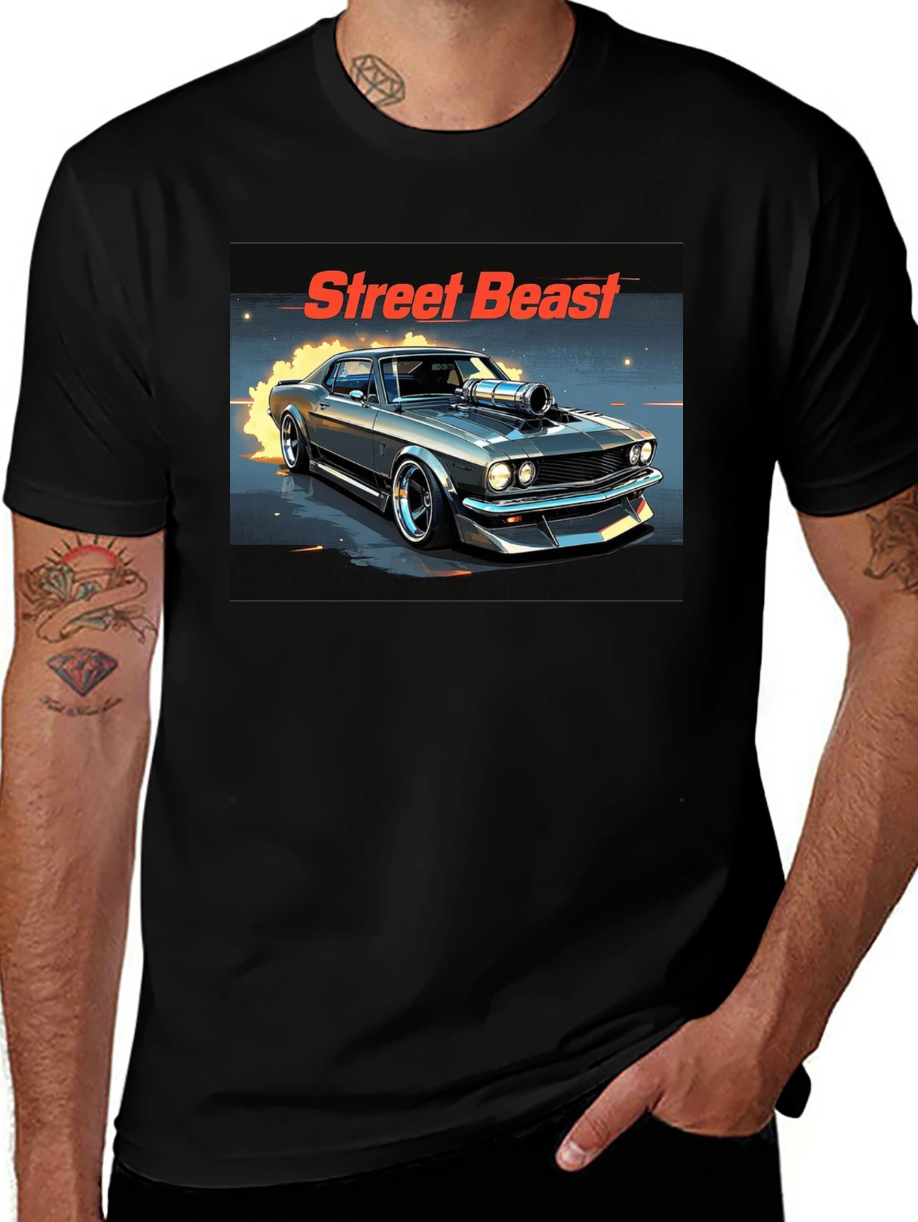 Variant 20 of Street Beast Car Graphic Black T-Shirt