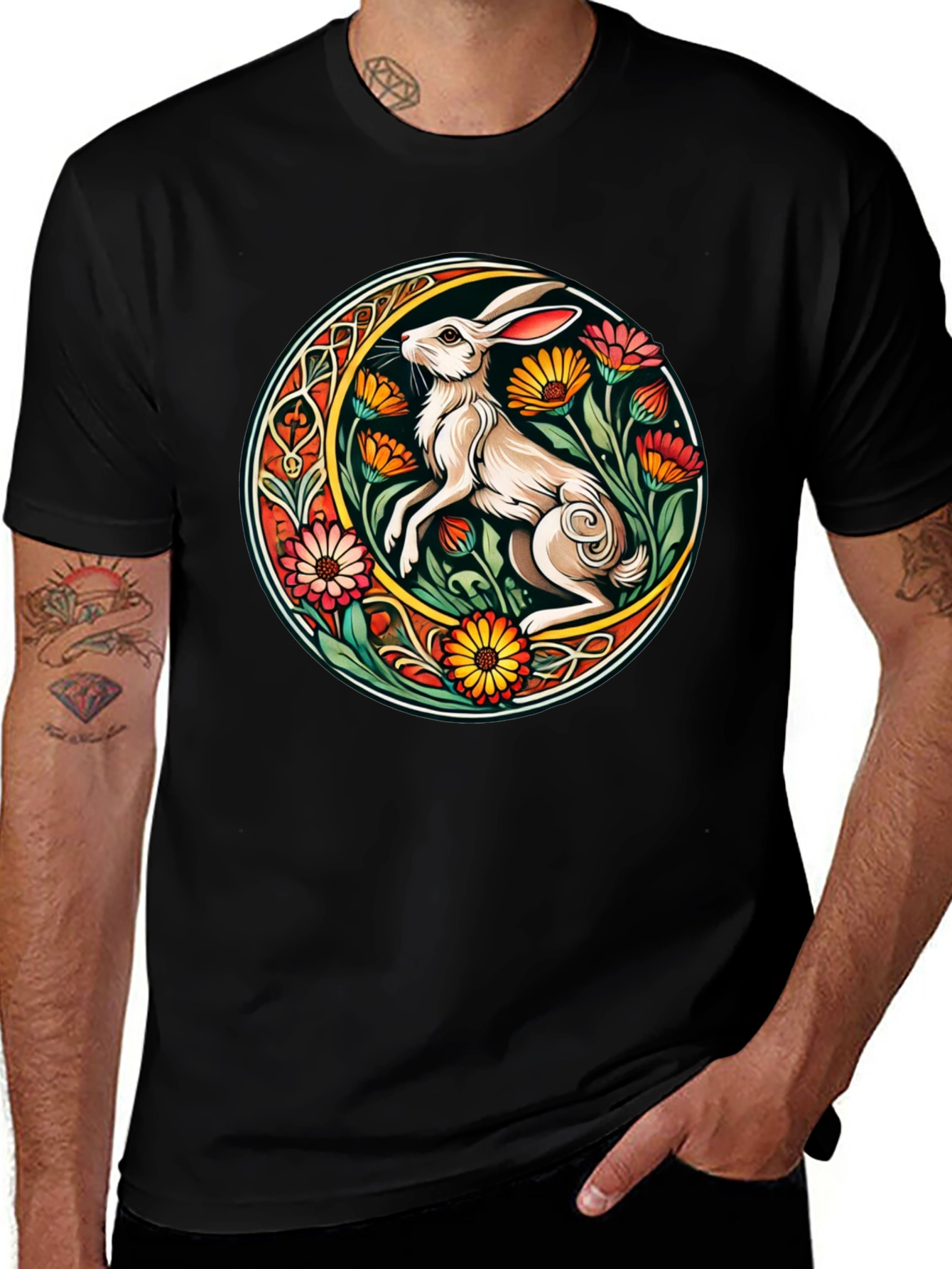 Rabbit Flower Circle Graphic Tee