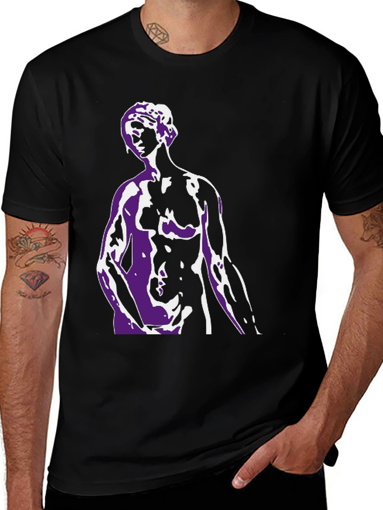 Variant 5 of Abstract Statue Graphic Print Black T-Shirt