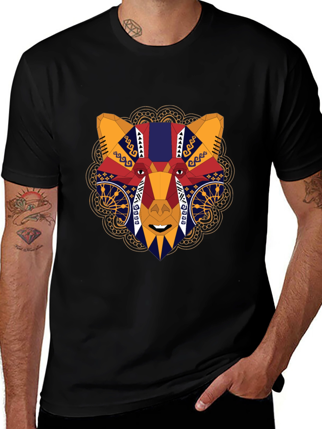 Variant 13 of Abstract Fox Graphic Tee - Men's Black T-Shirt