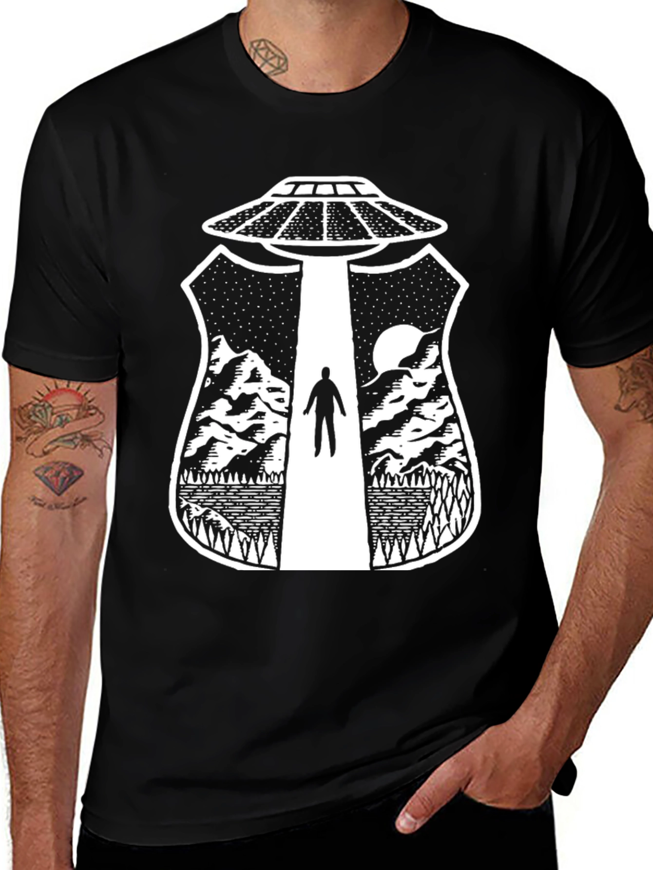 Variant 18 of UFO Abduction Graphic T-Shirt - Black