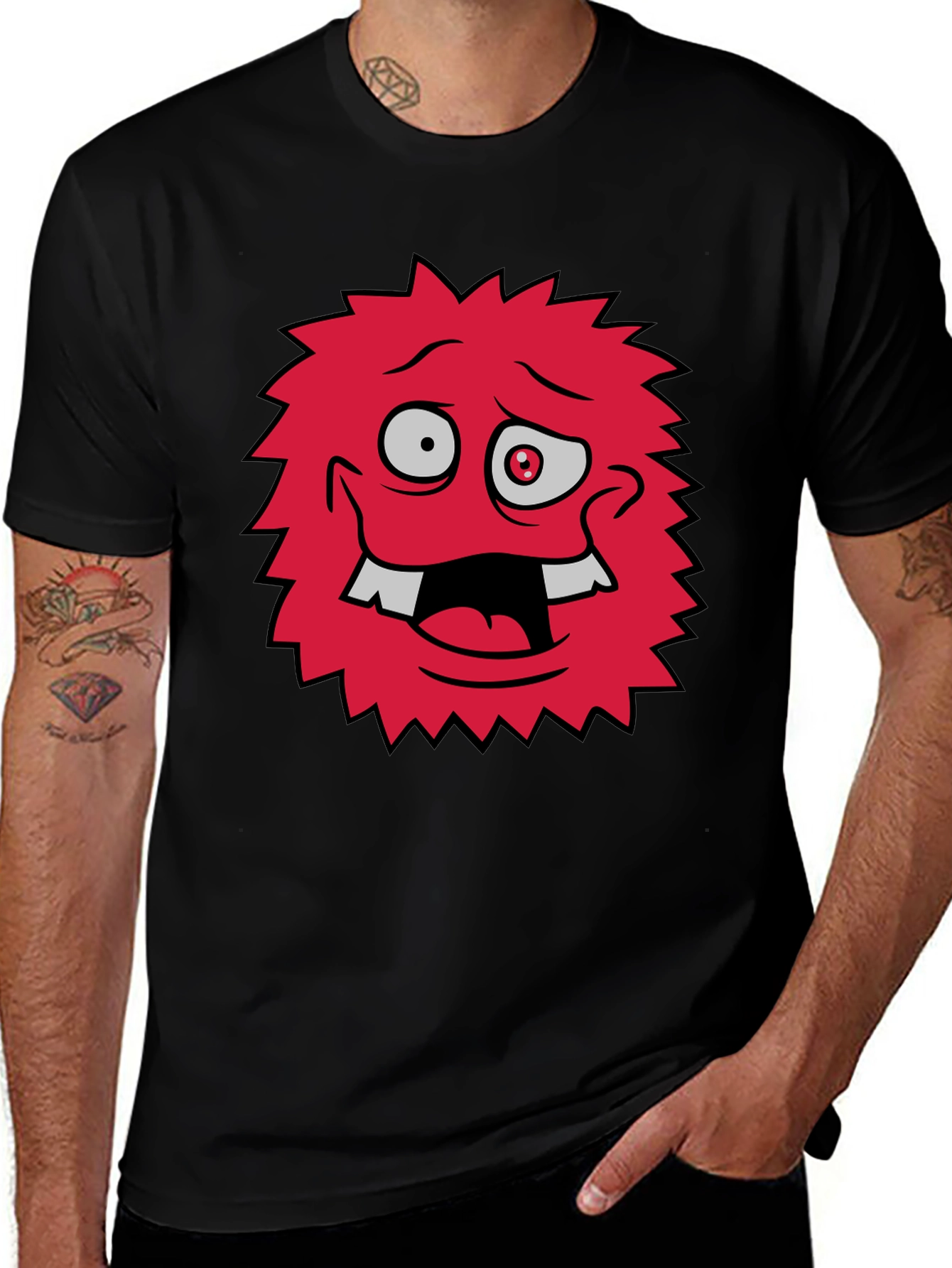 Variant 20 of Cartoon Monster Graphic Tee - Quirky Black T-Shirt