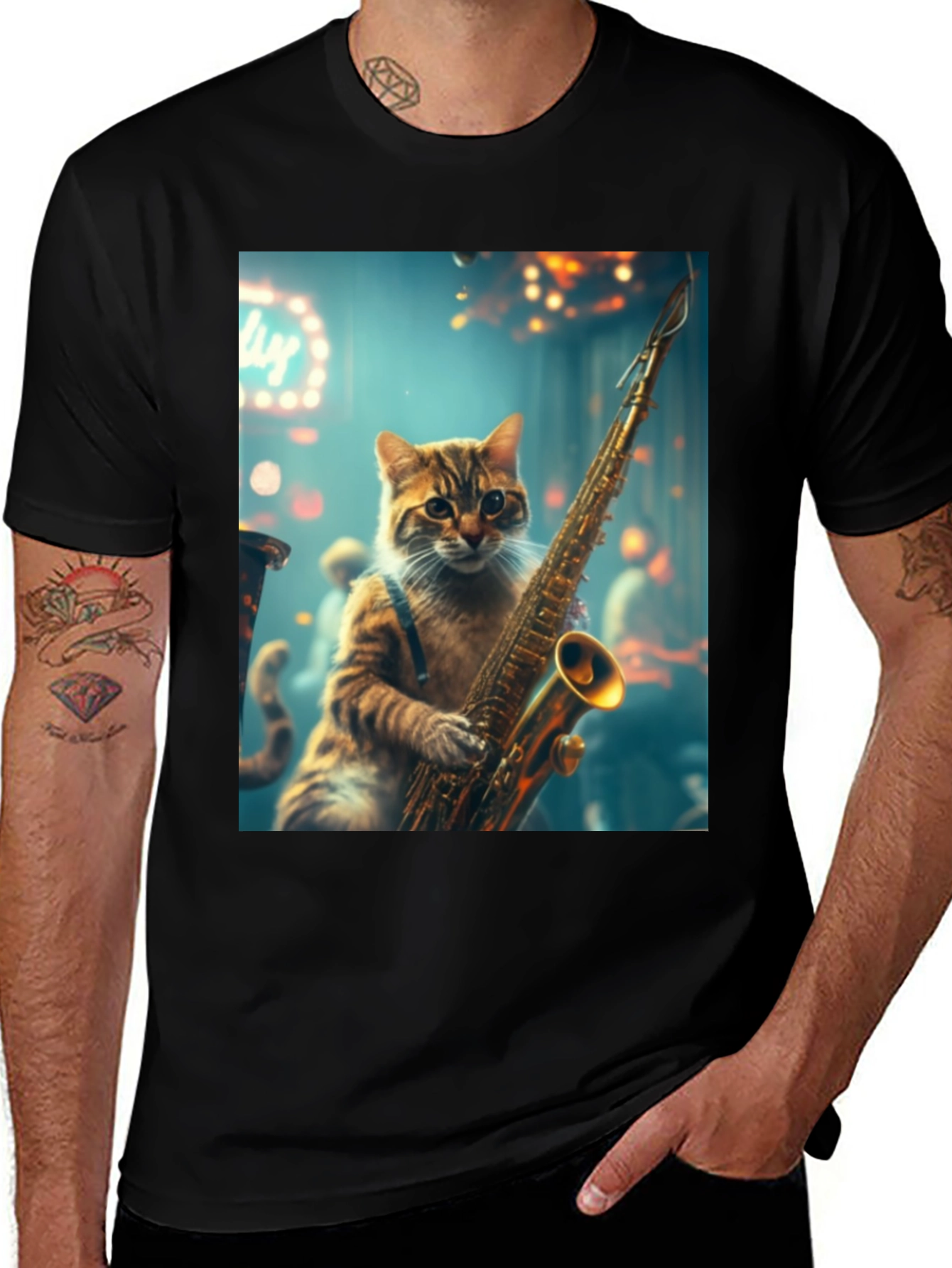 Variant 12 of Cool Cat Saxophone Player Graphic Tee