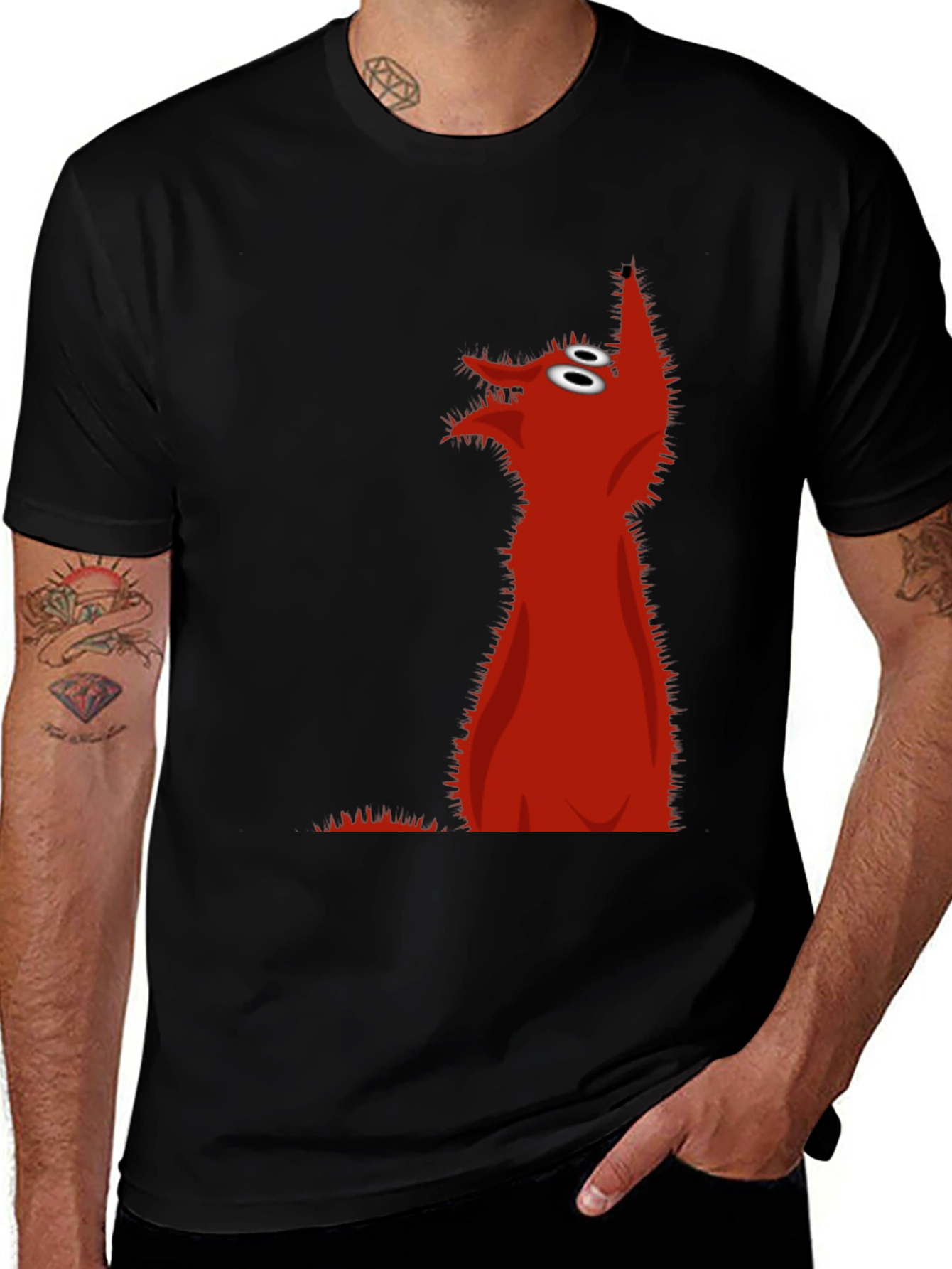 Variant 27 of Red Cartoon Wolf Black T-Shirt