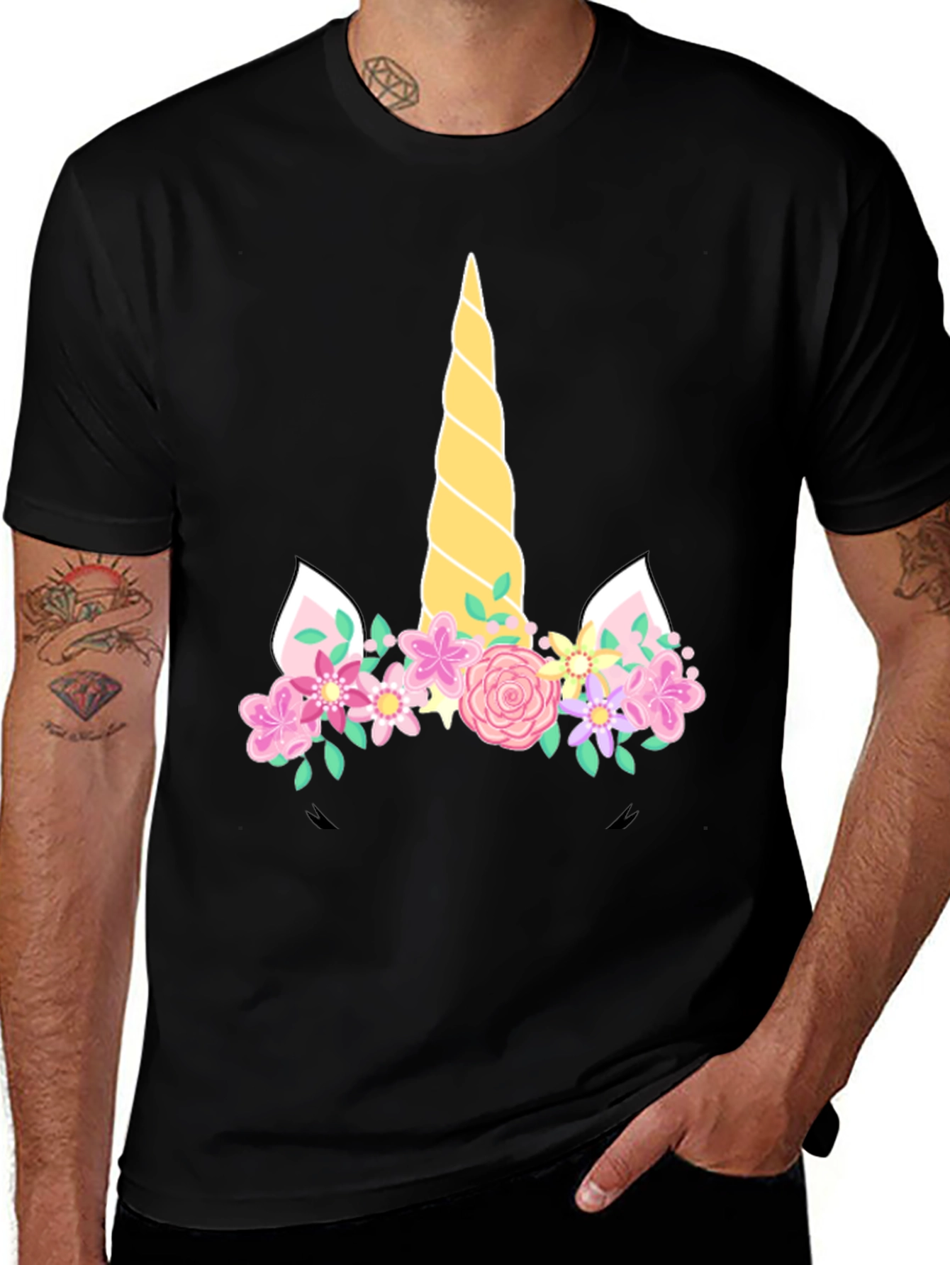 Variant 8 of Unicorn Floral T-Shirt - Black