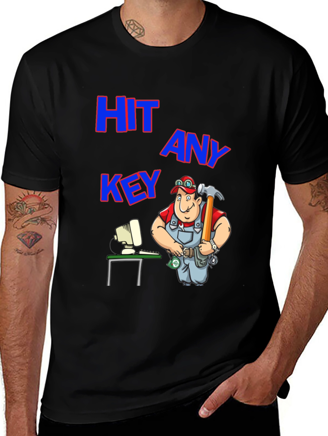 Hit Any Key T-Shirt: Funny Computer Repairman Tee
