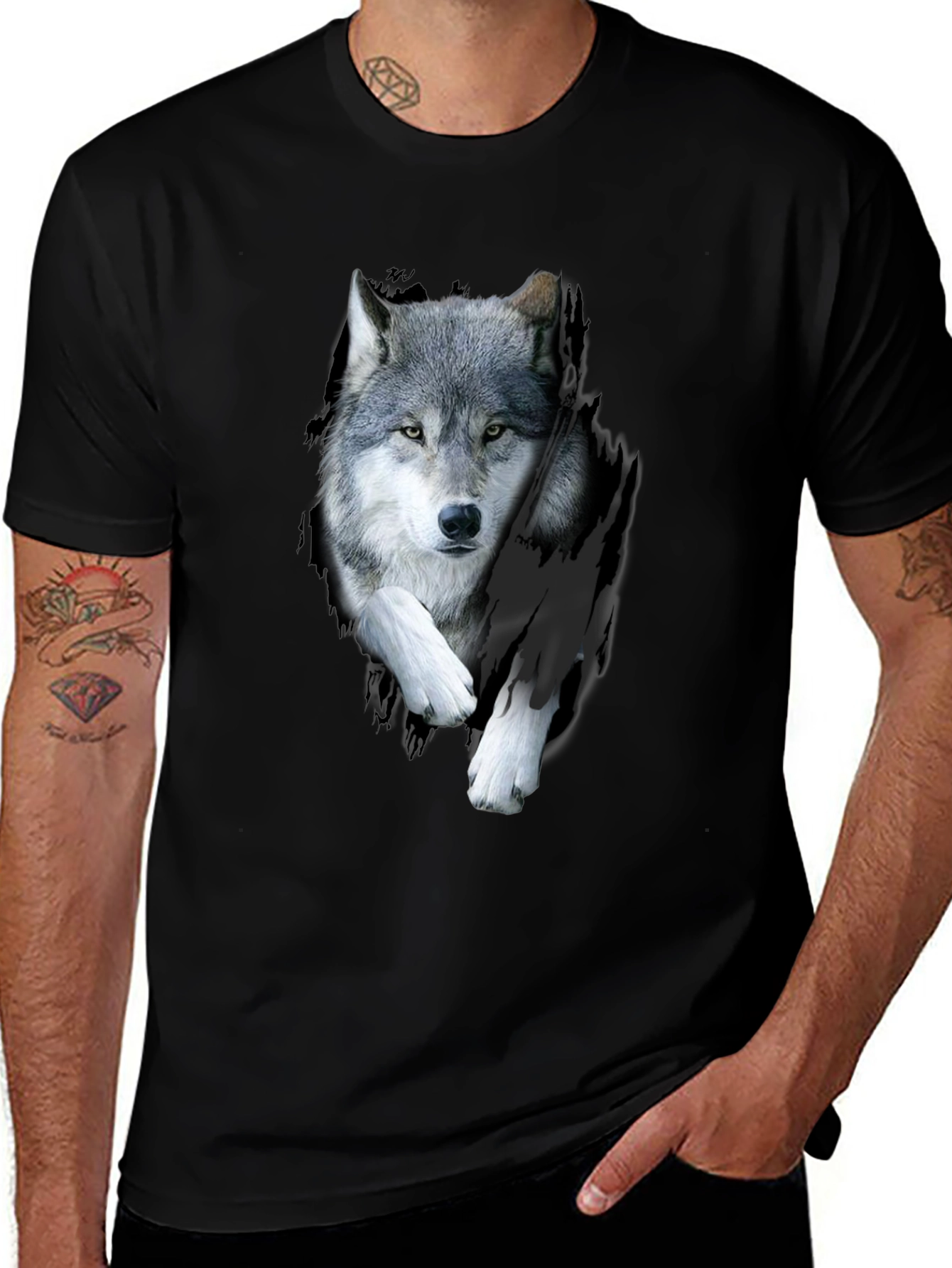 Variant 13 of Wolf Graphic Print Black T-Shirt
