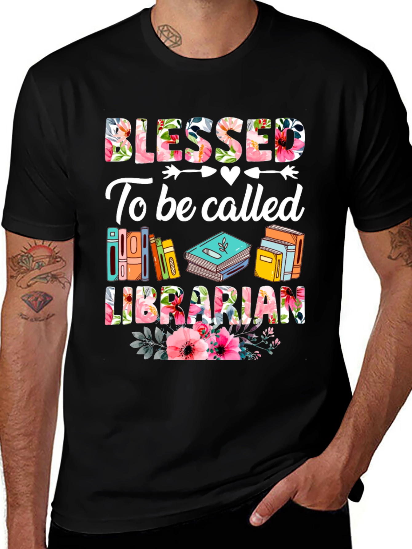 Variant 13 of Blessed Librarian Floral T-Shirt