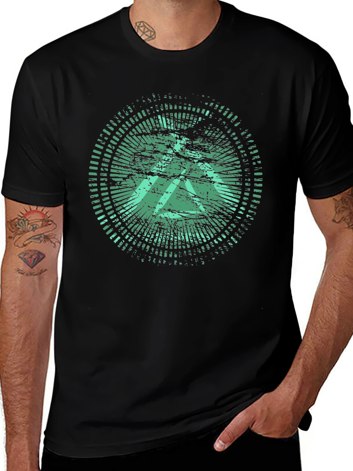 Variant 8 of Green Graphic Print Black Crew Neck T-Shirt