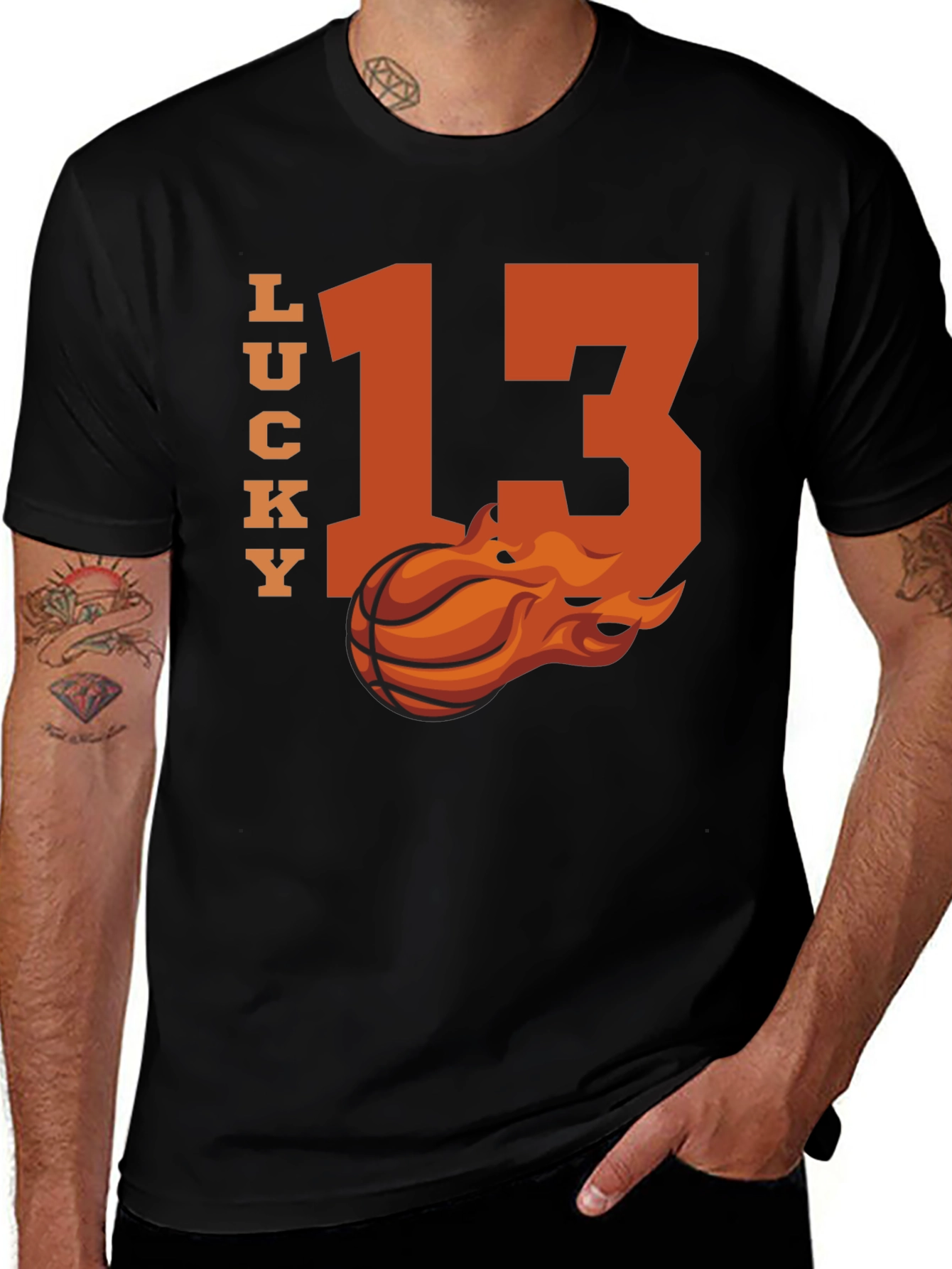 Variant 14 of Lucky 13 Basketball Flames Graphic T-Shirt