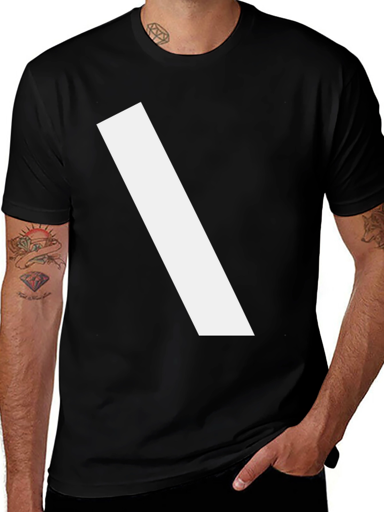 Variant 9 of Modern Black Tee with Diagonal White Stripe Design
